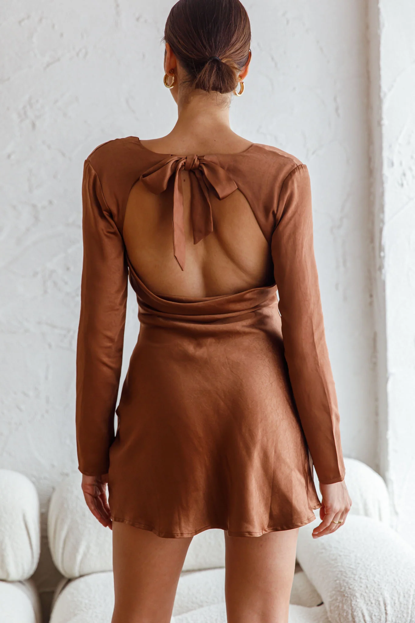 Champs Elysees Long Sleeve Open Back Mini Dress Chocolate - Sonourner