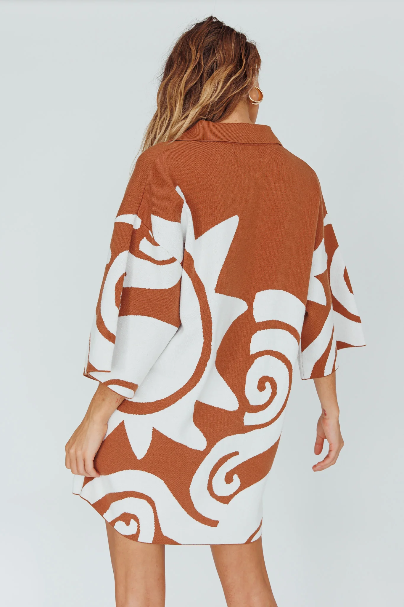 Nalani Button Up Knit Shirt Dress Chocolate/Beige - Sonourner