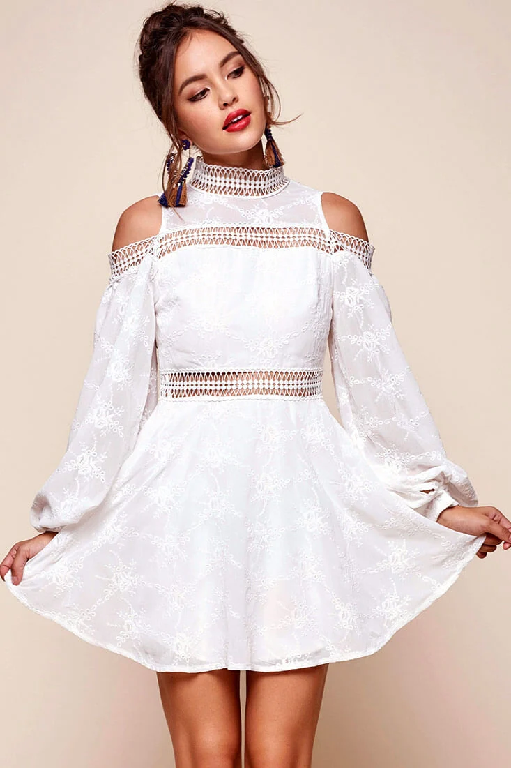 Ellis Open Back Dressy Floral Dress White - Sonourner