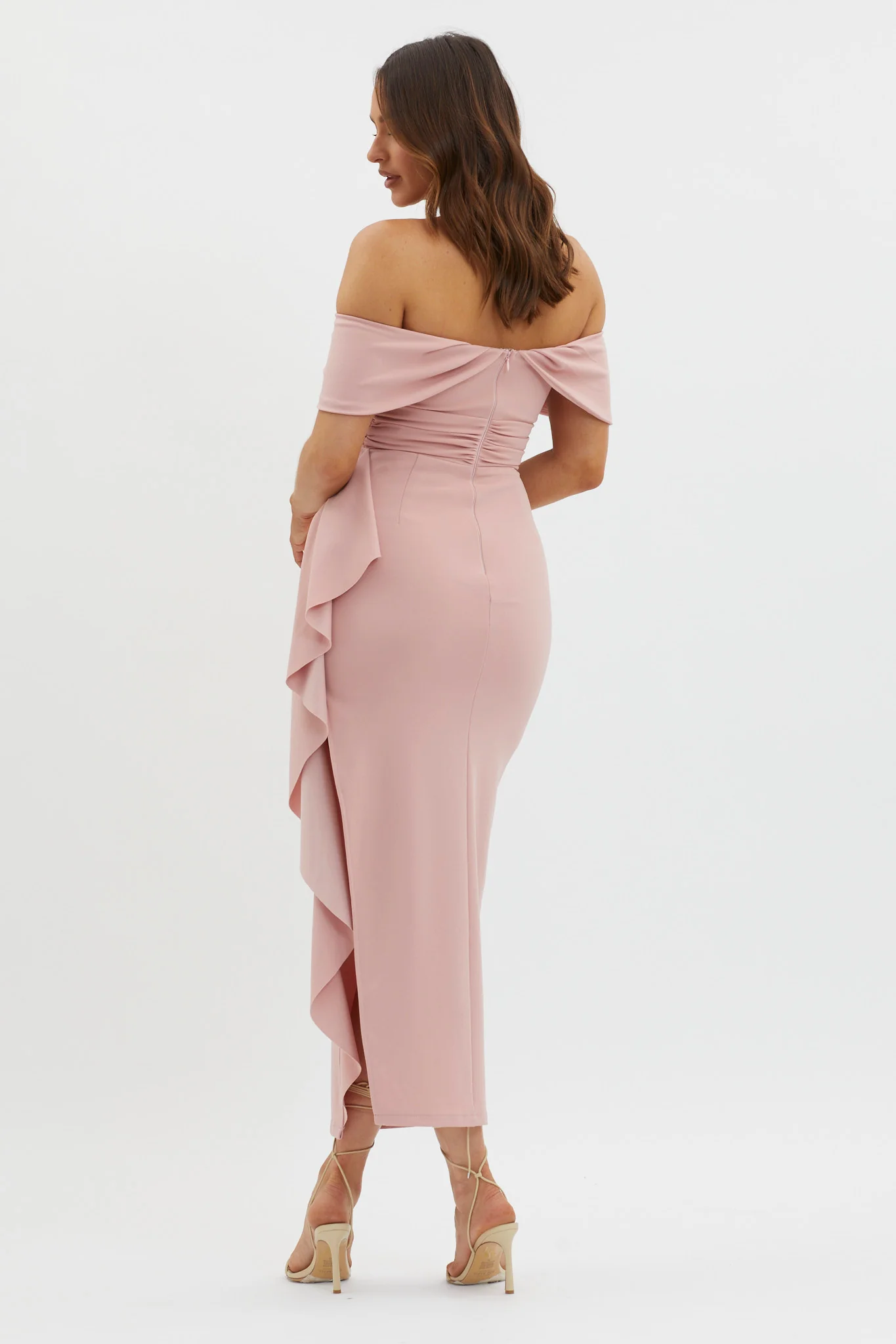 Lillianne Off-Shoulder Side Ruffle Maxi Dress Blush - Sonourner