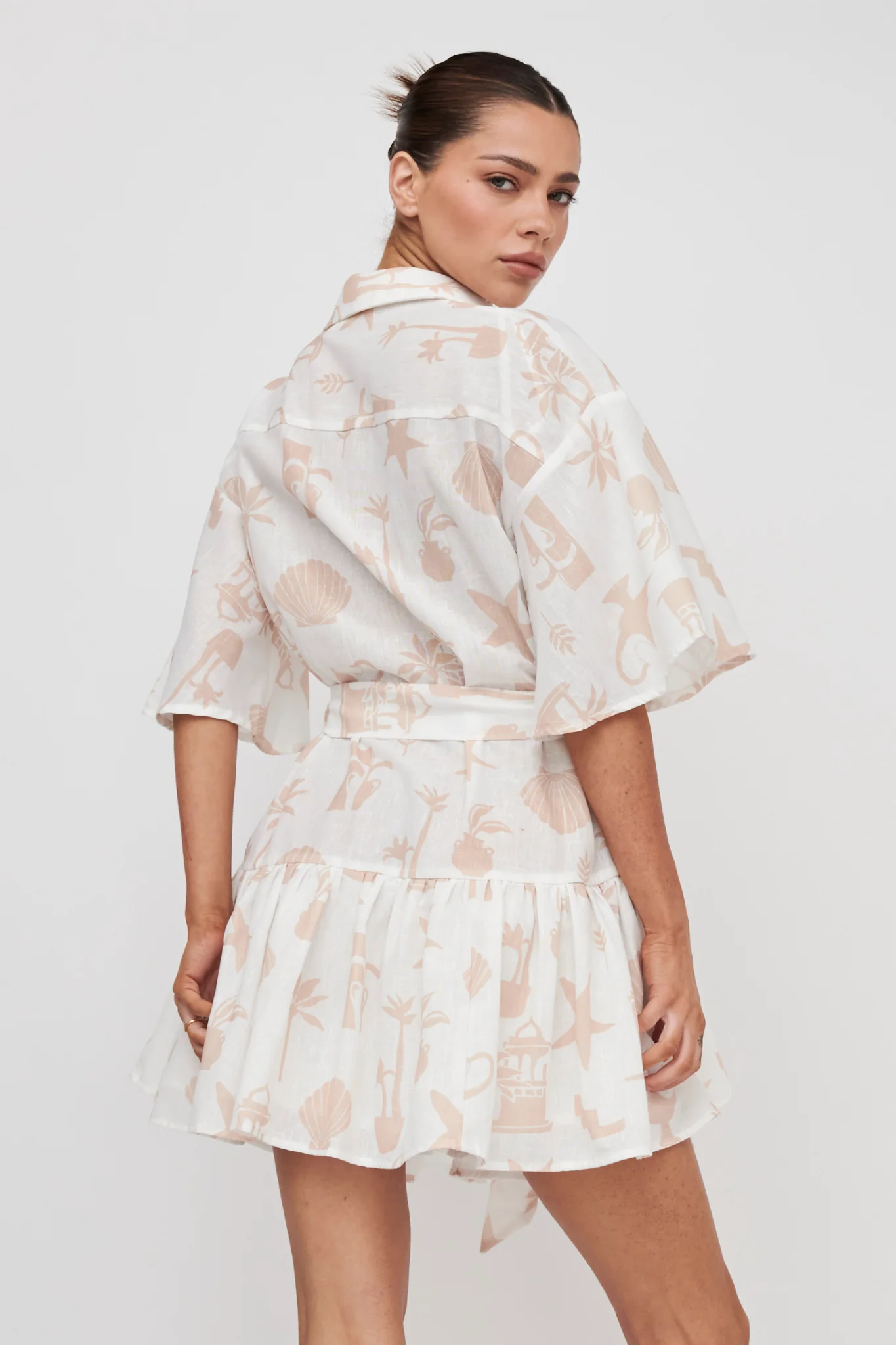 Day Trip Waist Tie Collared Dress Beige - Sonourner