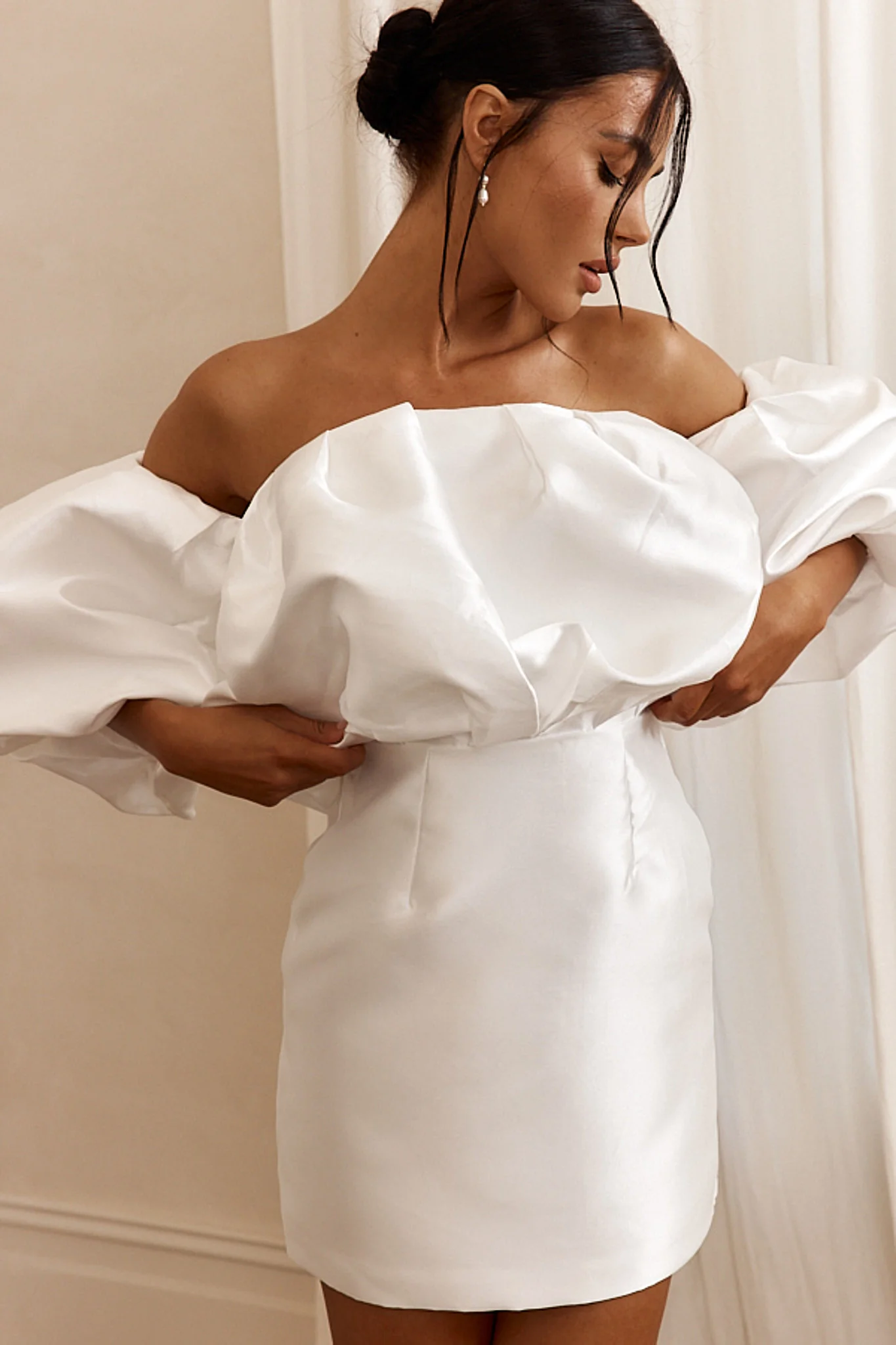 Dream Time Puffed Neckline Mini Dress Off White - Sonourner