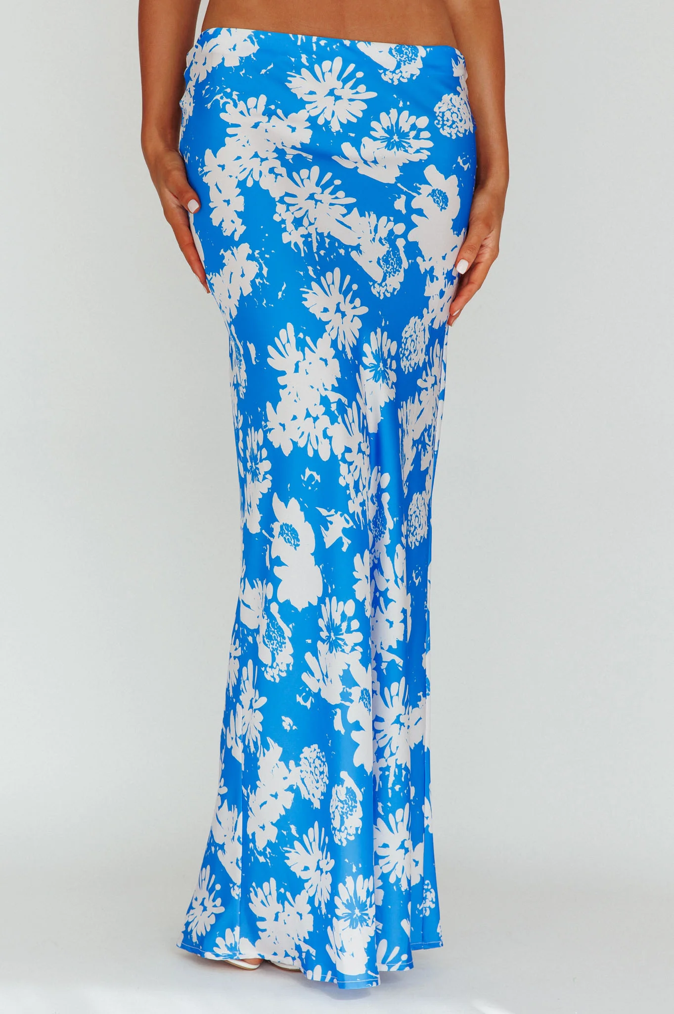 Manila Satin Maxi Skirt Blue Floral - Sonourner