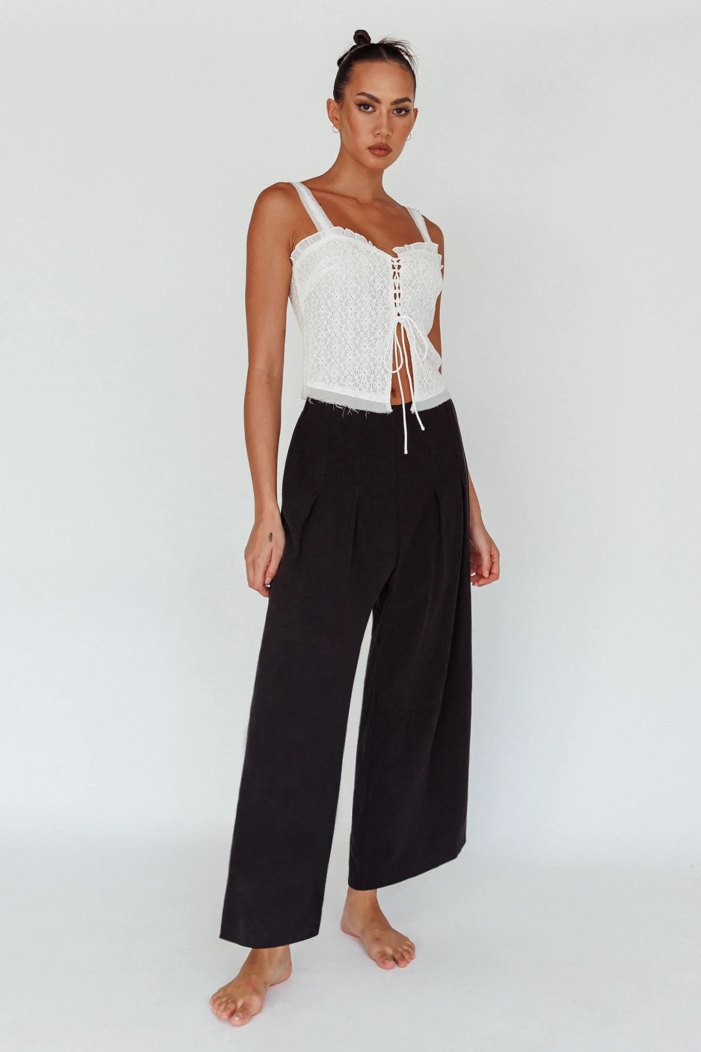Backstage Pleated Wide Leg Pants Black - Sonourner