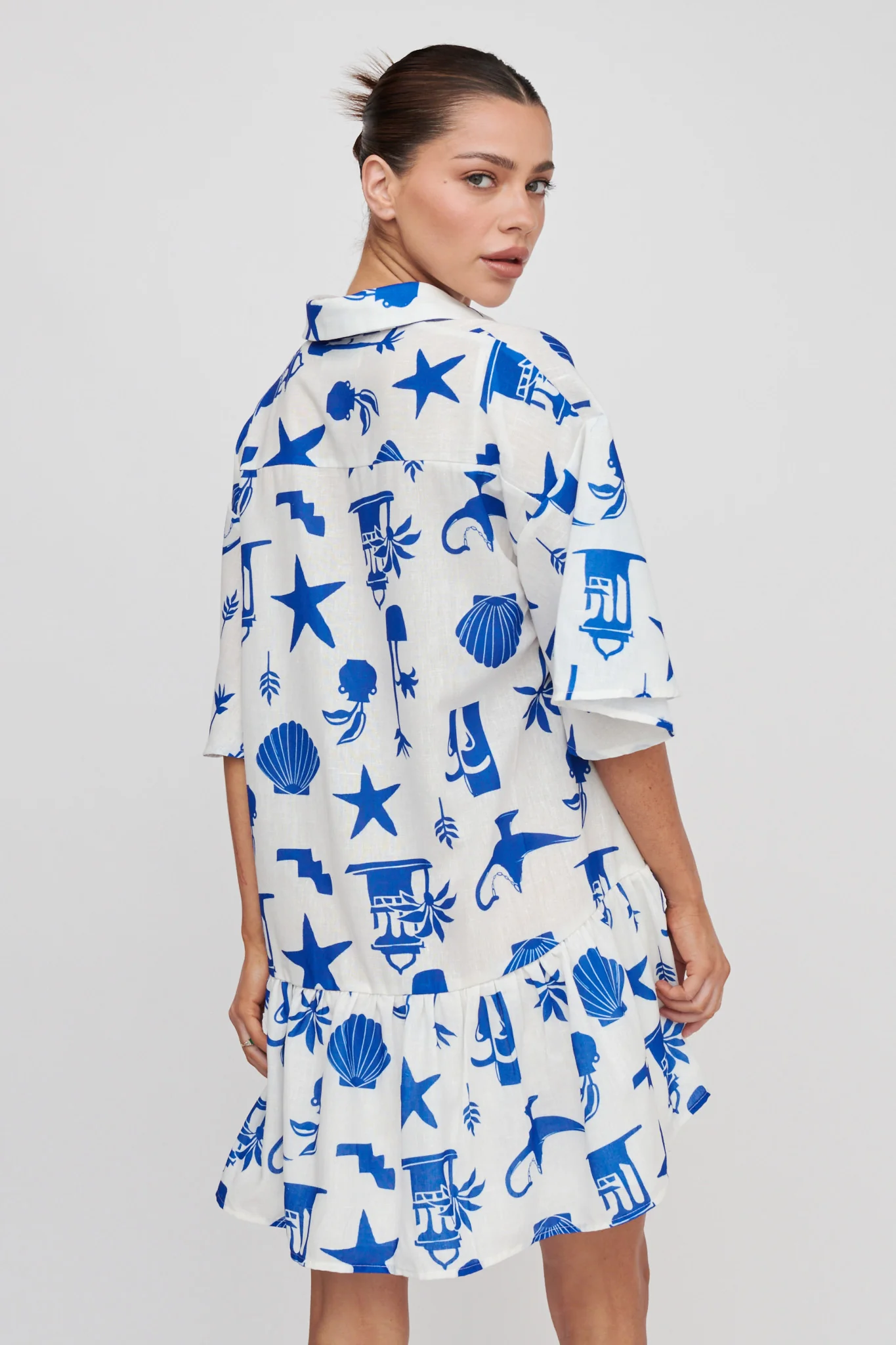 Day Trip Waist Tie Collared Dress Blue - Sonourner