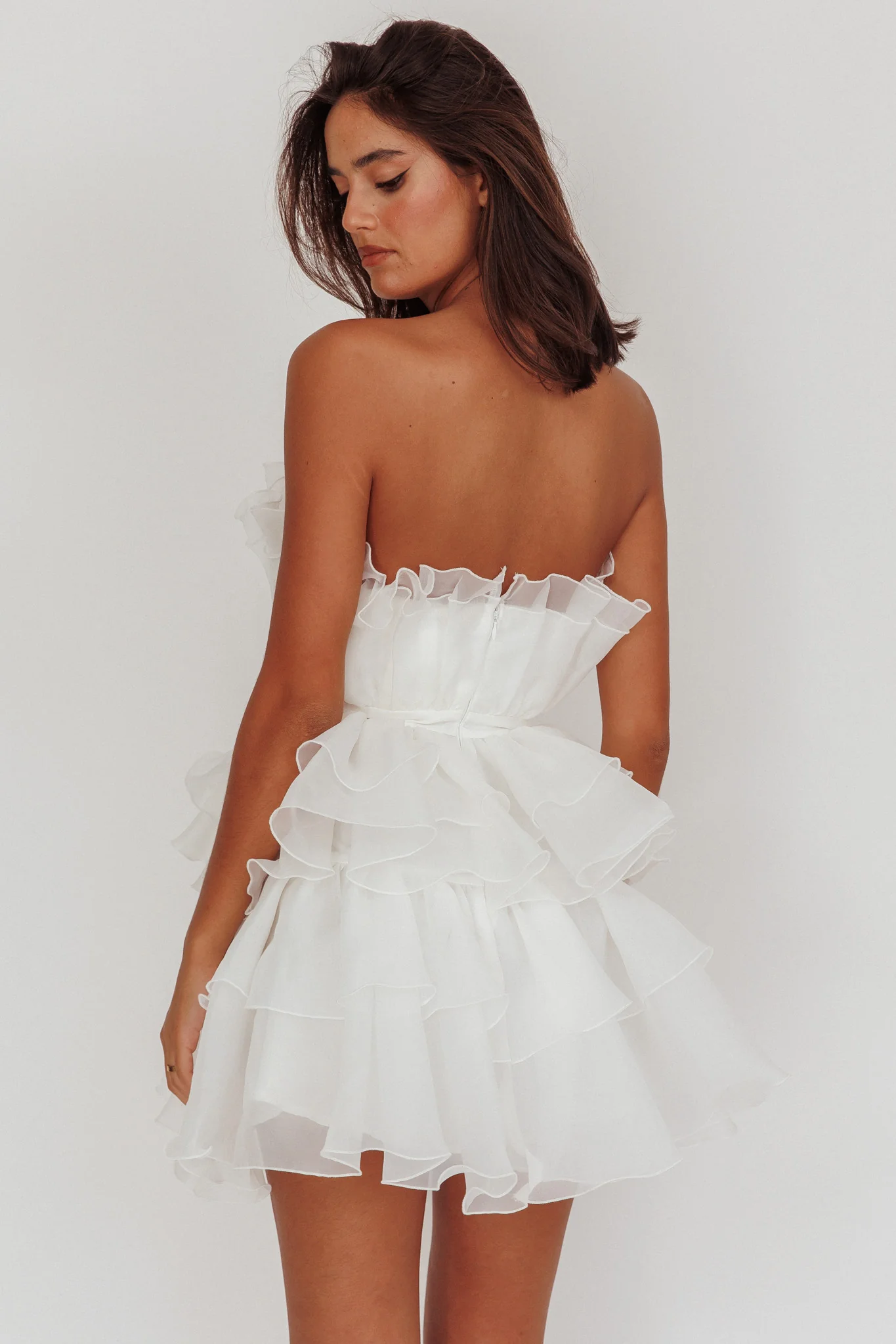 Bon Bon Tiered Organza Mini Dress White - Sonourner