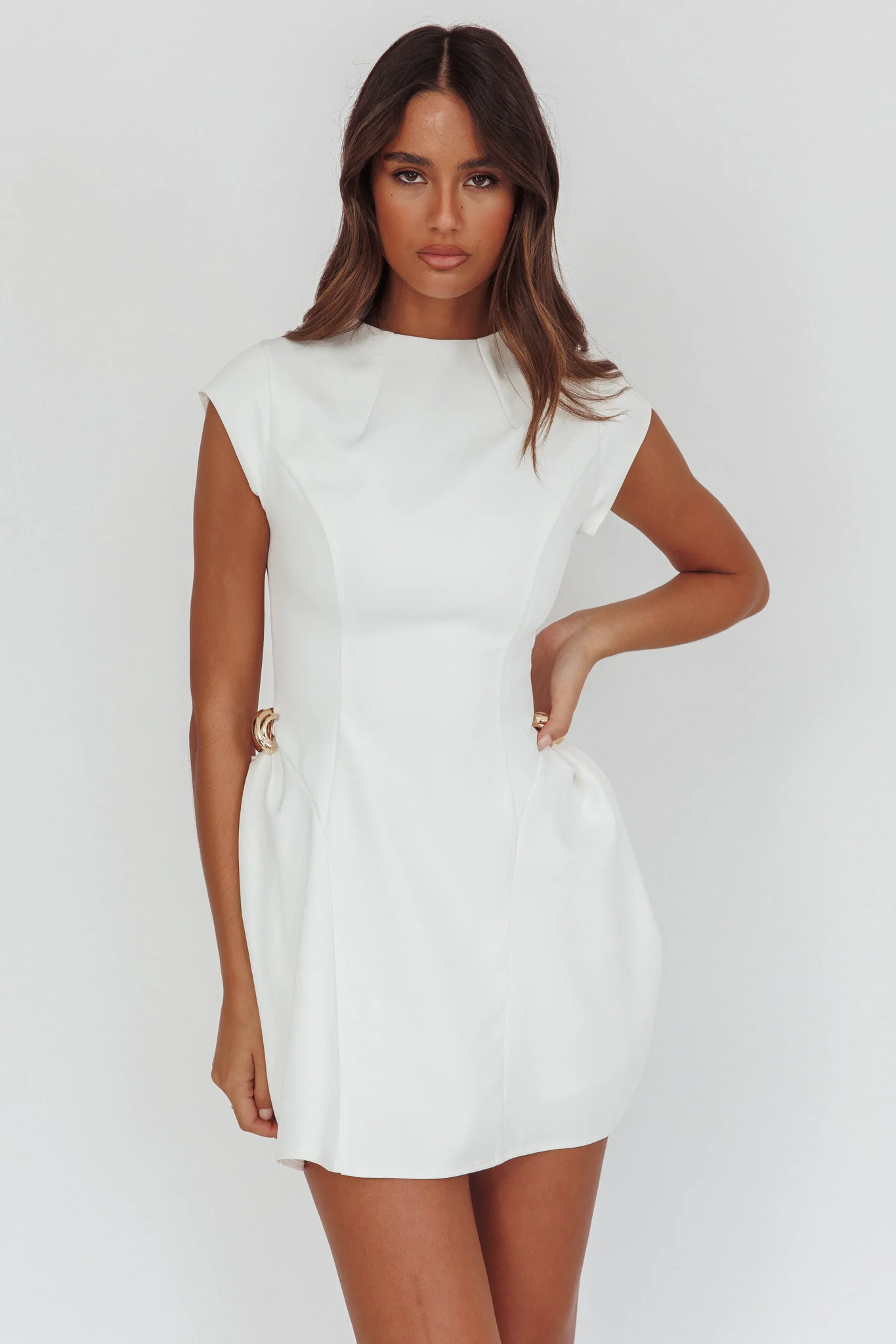 Girl Talks Cap Sleeve Puff Skirt Mini Dress Off White - Sonourner