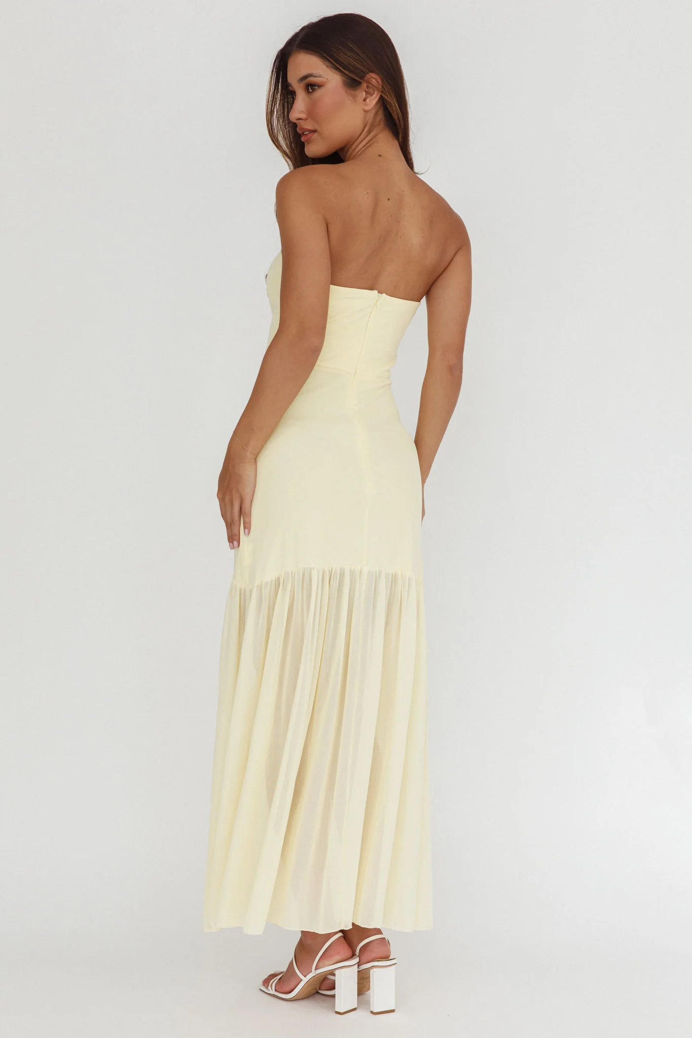 Wilma Sheer Hem Strapless Midi Dress Butter - Sonourner