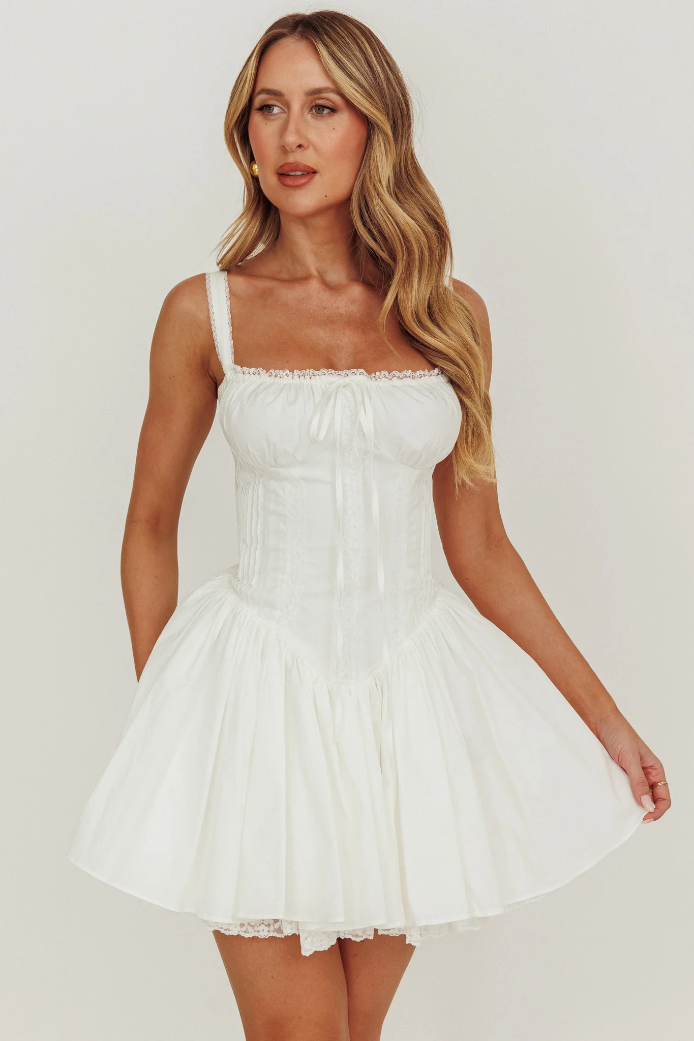 Jennie Corset Flared Mini Dress Off White - Sonourner