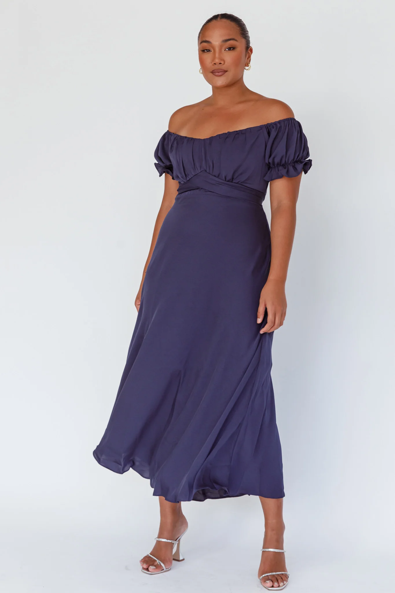 Linka Off-Shoulder Tie Back Midi Dress Navy - Sonourner