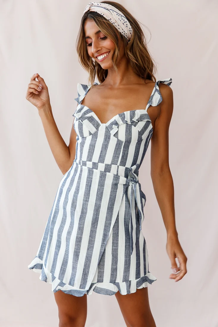 Lyla Sweetheart Neckline Wrap Dress Blue - Sonourner