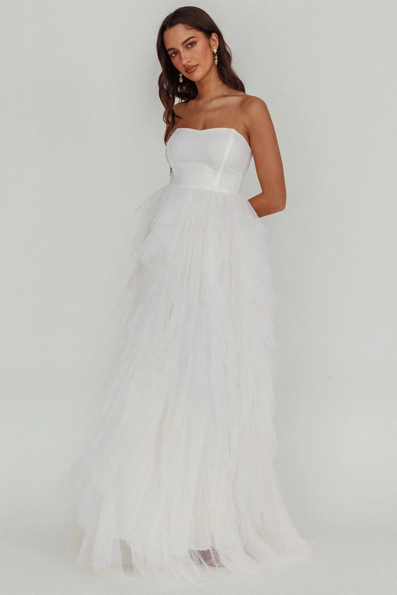 Rori Tulle Cascade Maxi Dress White - Sonourner
