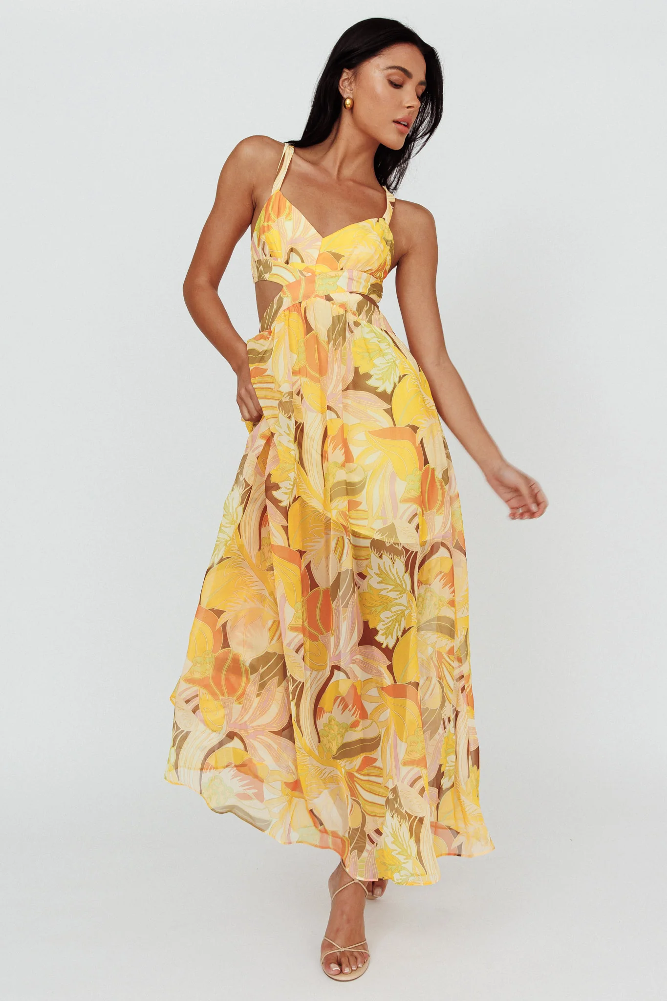 Maura Lace-Up Back Maxi Dress Floral Yellow - Sonourner