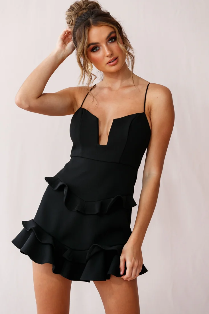 James Tiered Frill Mini Dress Black - Sonourner