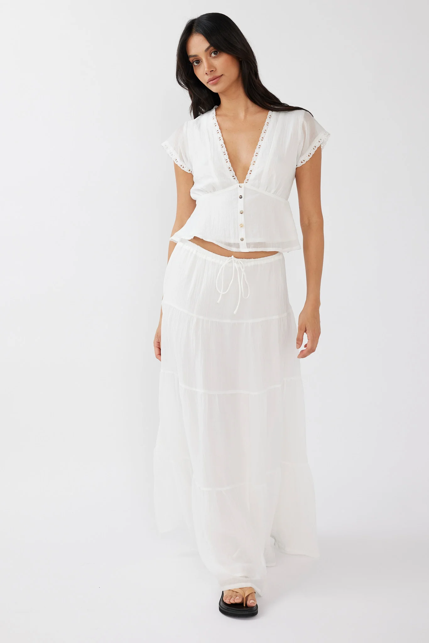 Azura Drawstring Maxi Skirt White - Sonourner