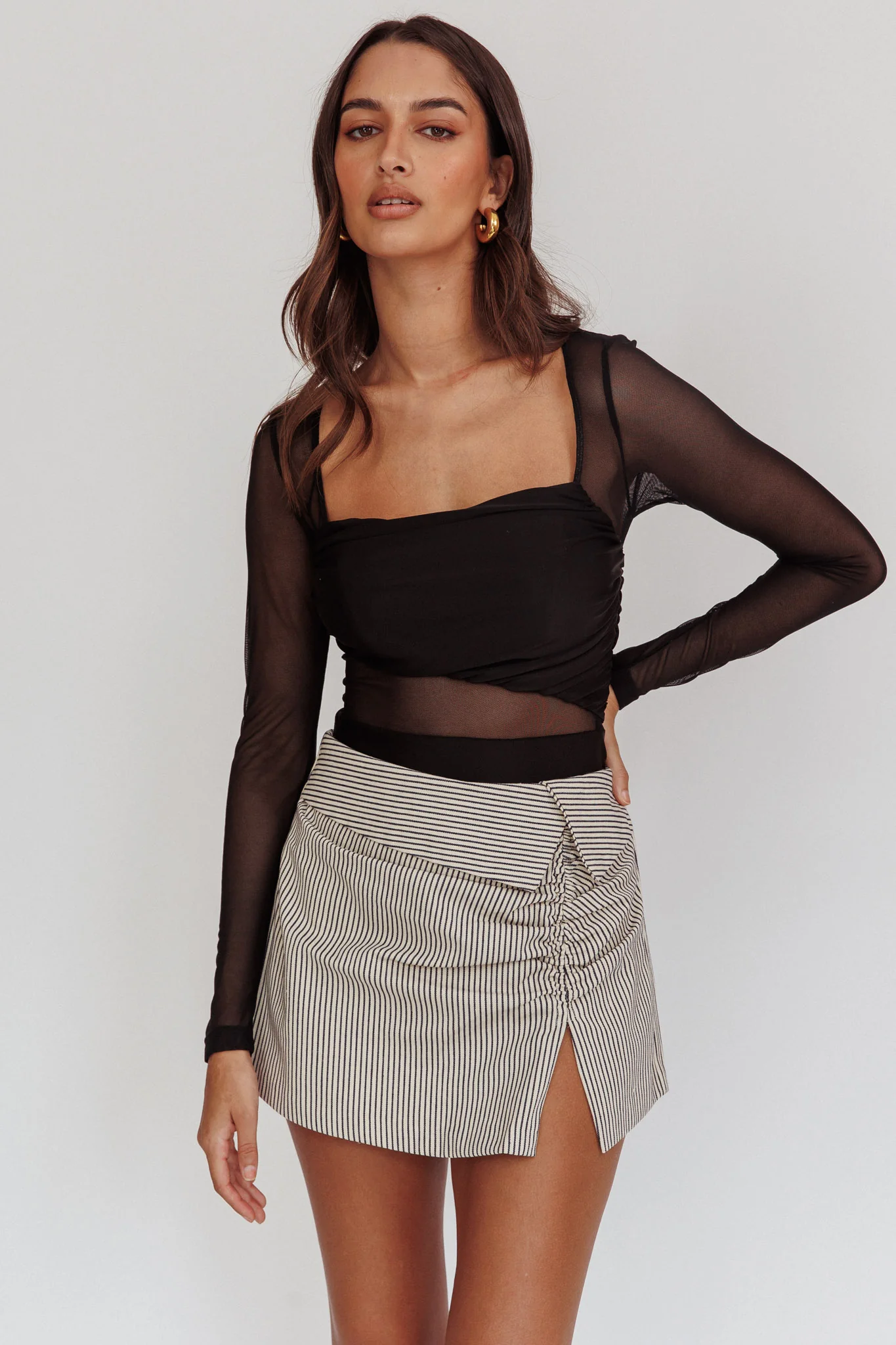 Toronto Long Sleeve Partial Sheer Bodysuit Black - Sonourner