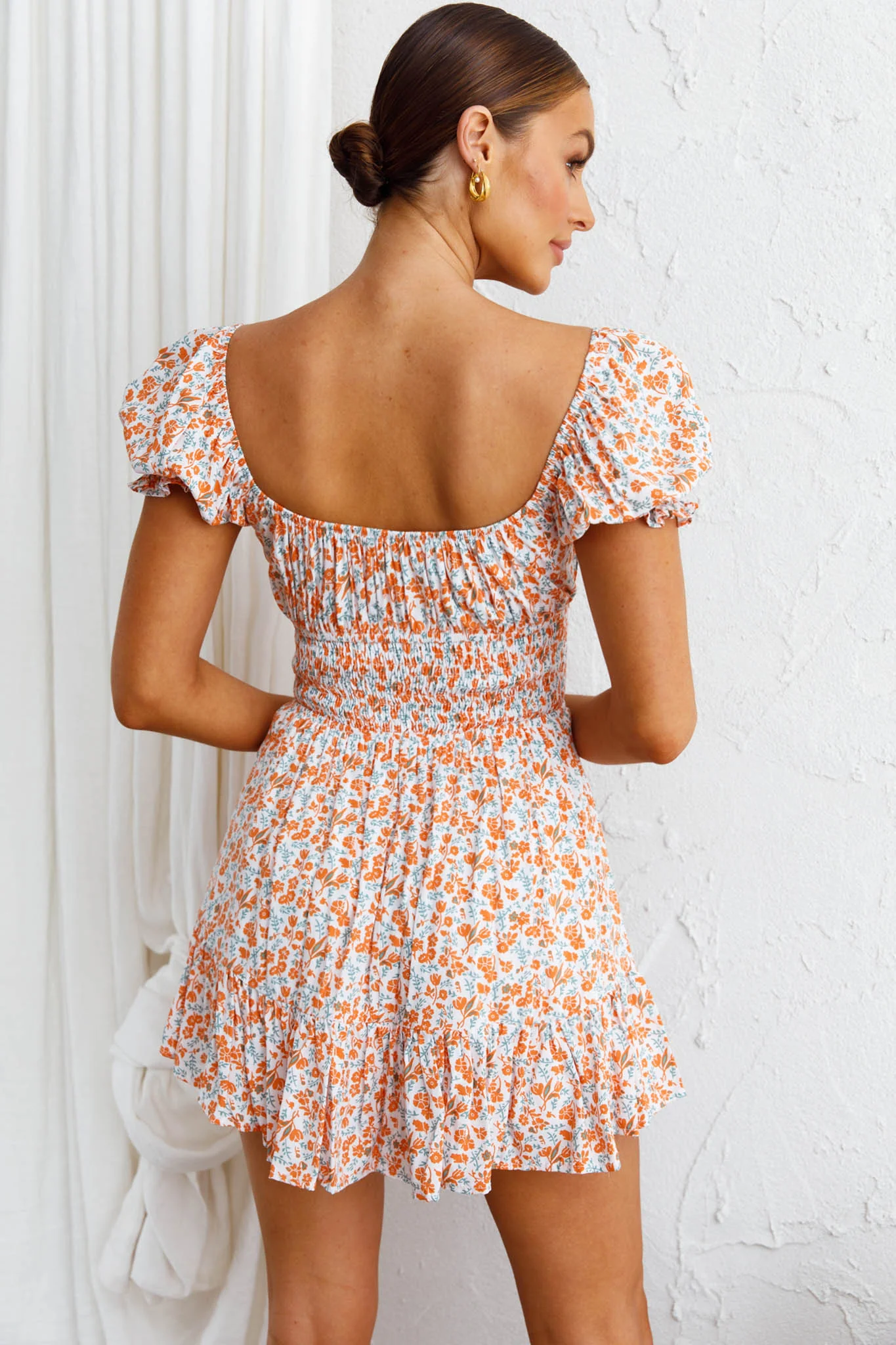 Amilie Shirred Waist Sundress Dainty Floral Orange - Sonourner