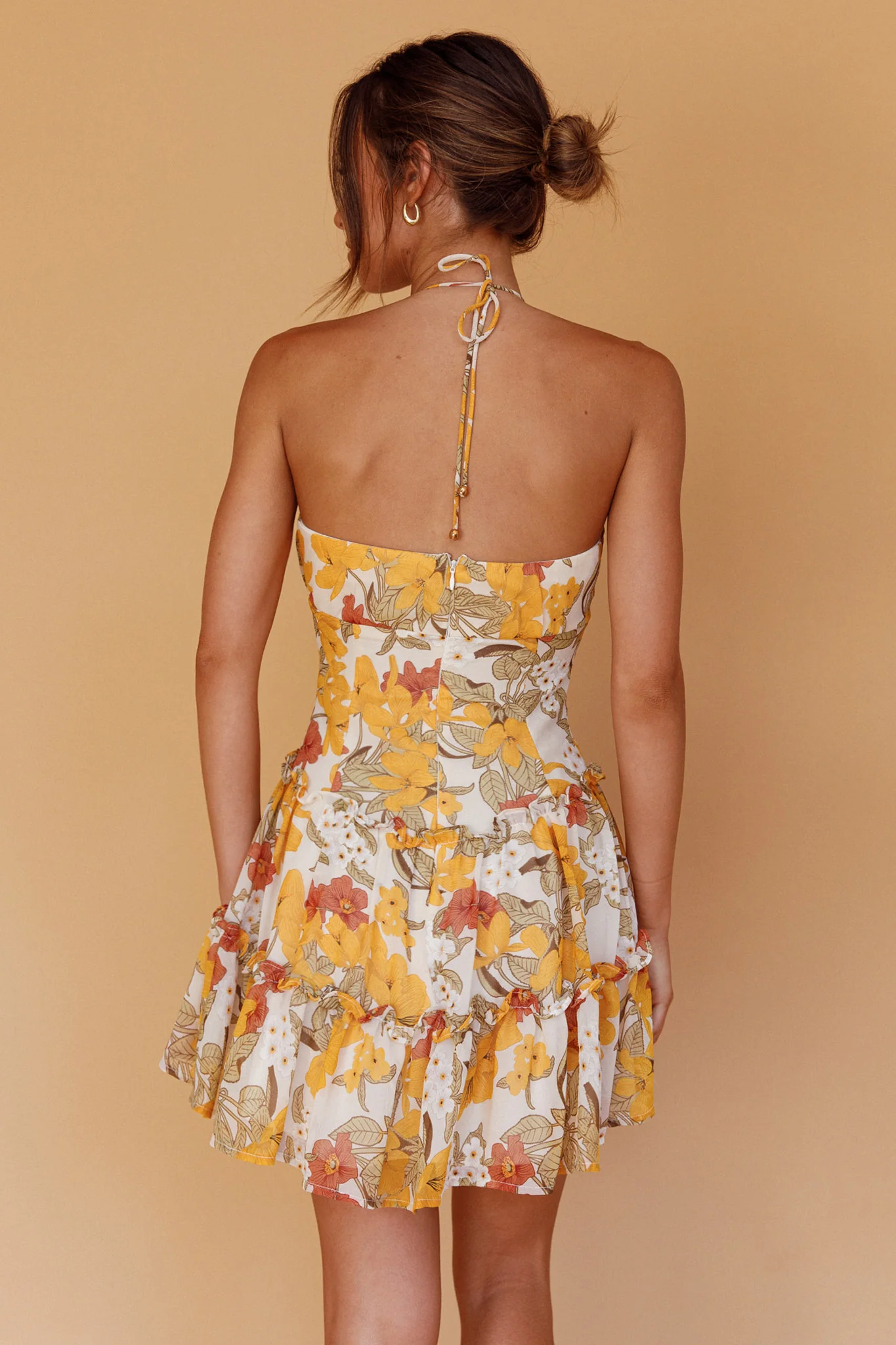 Nikayla Halterneck Mini Dress Floral White - Sonourner