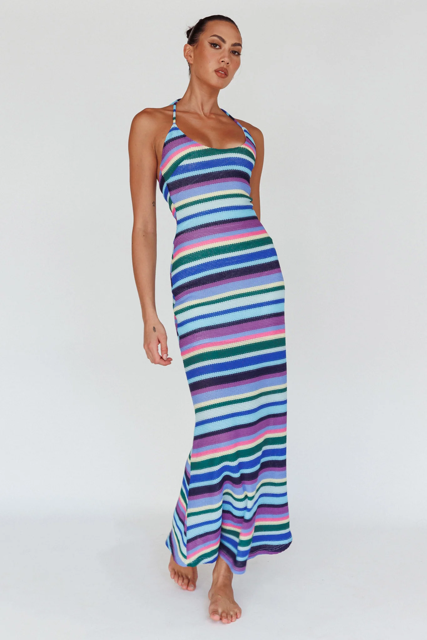 Kandy Crochet Maxi Dress Stripe Lavender Multi - Sonourner