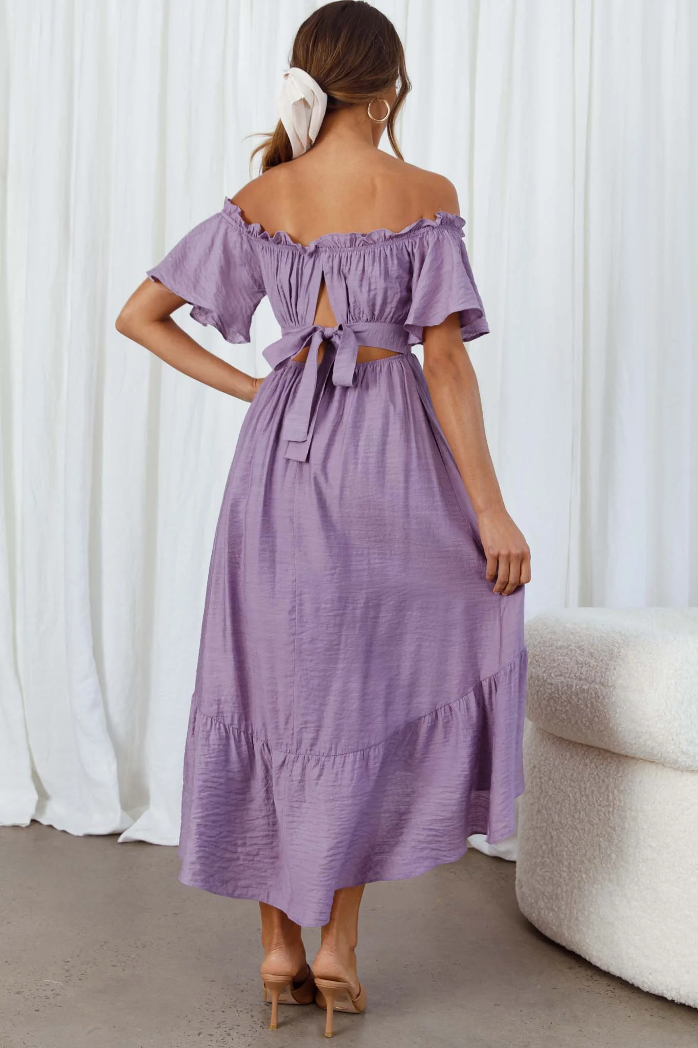 Dandelion Off-Shoulder Tied Back Midi Dress Purple - Sonourner