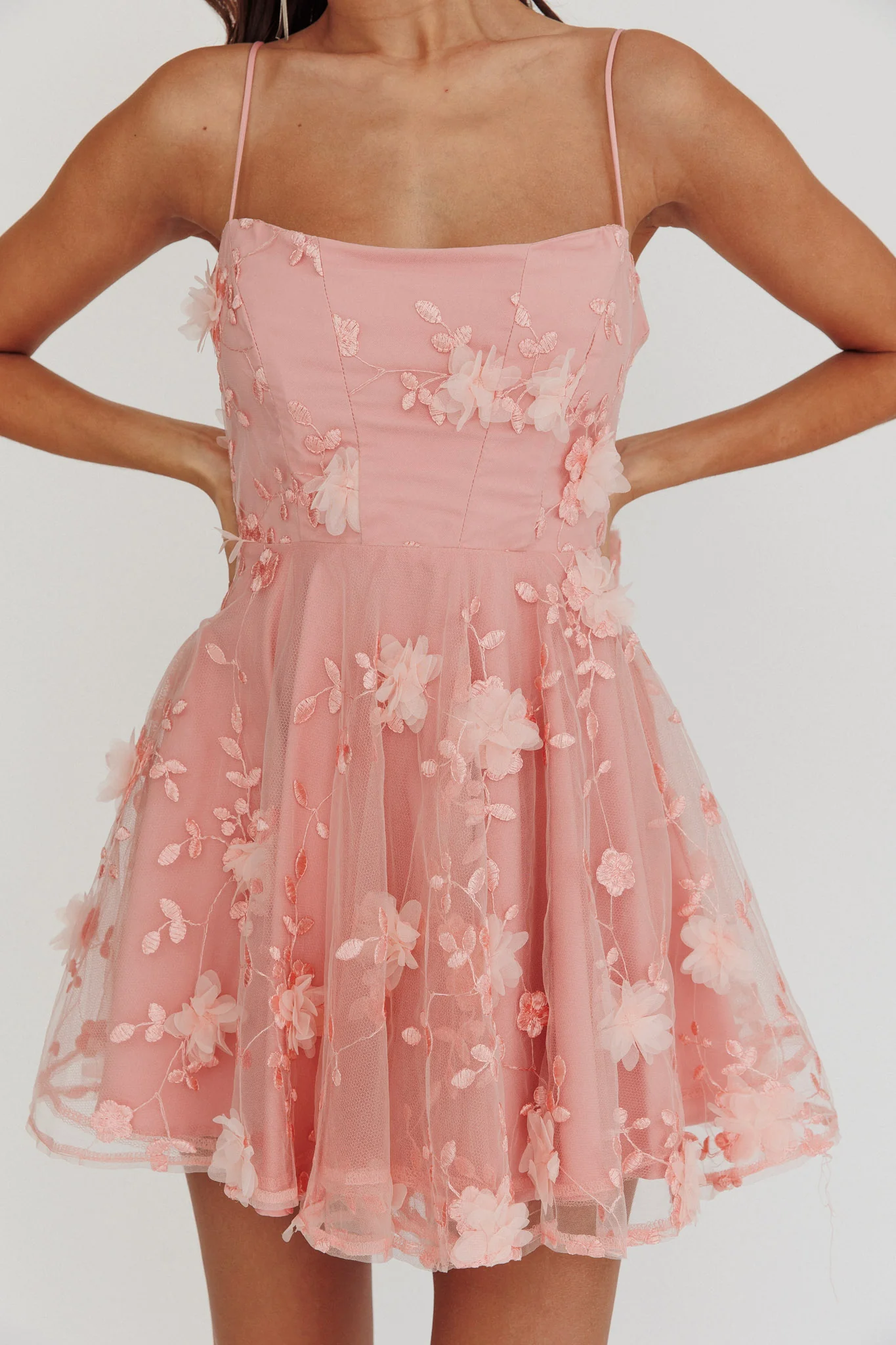 Athens Floral Bow Mini Dress Pink - Sonourner