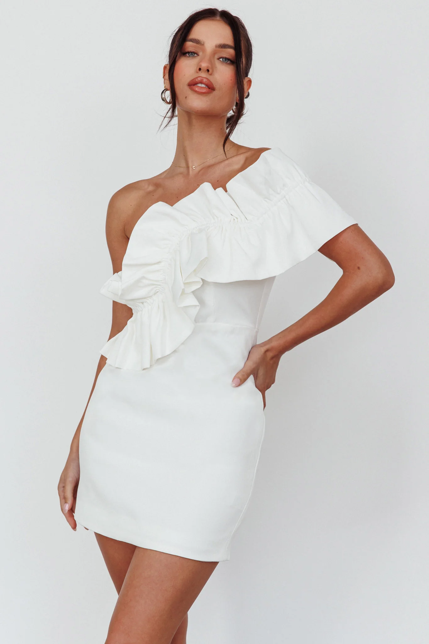 Grecca One-Shoulder Mini Dress Off White - Sonourner