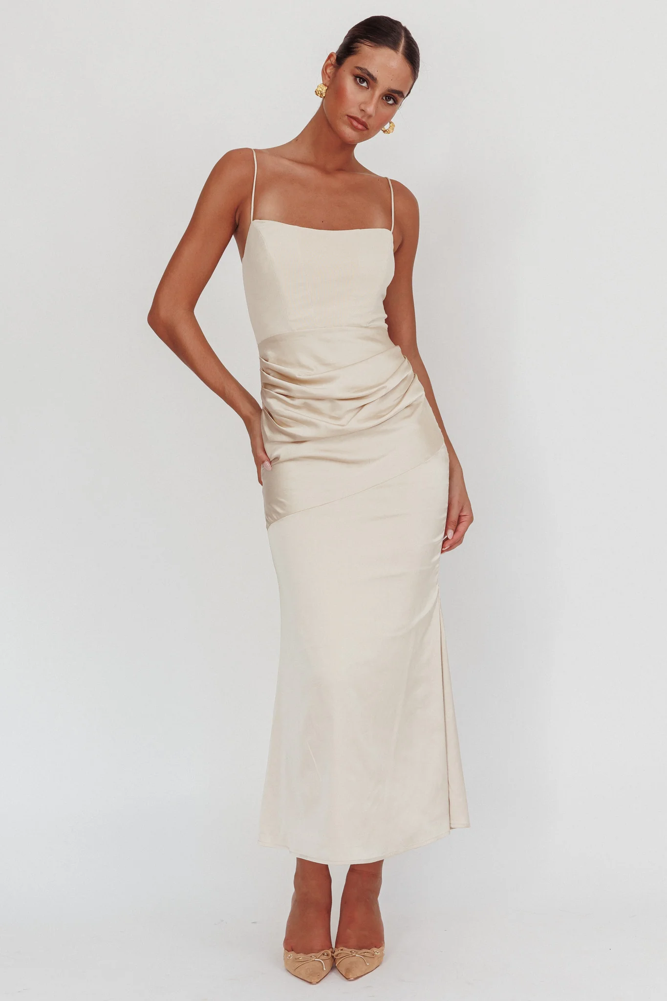 Morella Draped Waist Maxi Dress Champagne - Sonourner