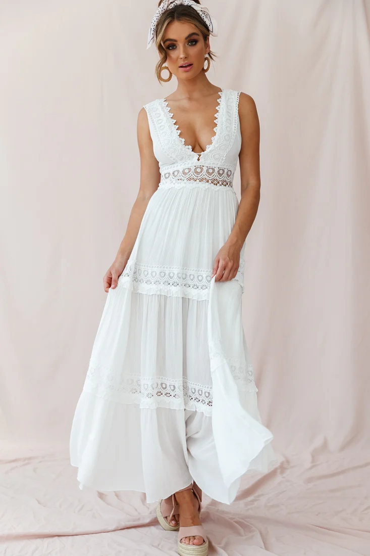 Faith Embroidered Details Maxi Dress Ivory - Sonourner