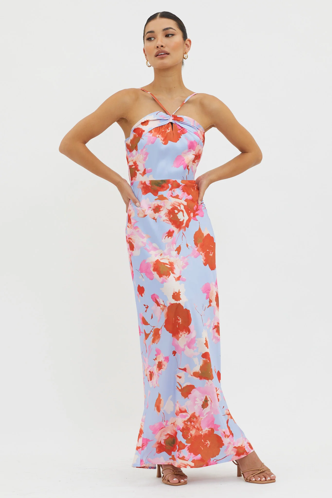 Carter Foldover Neckline Maxi Dress Blue Pink - Sonourner