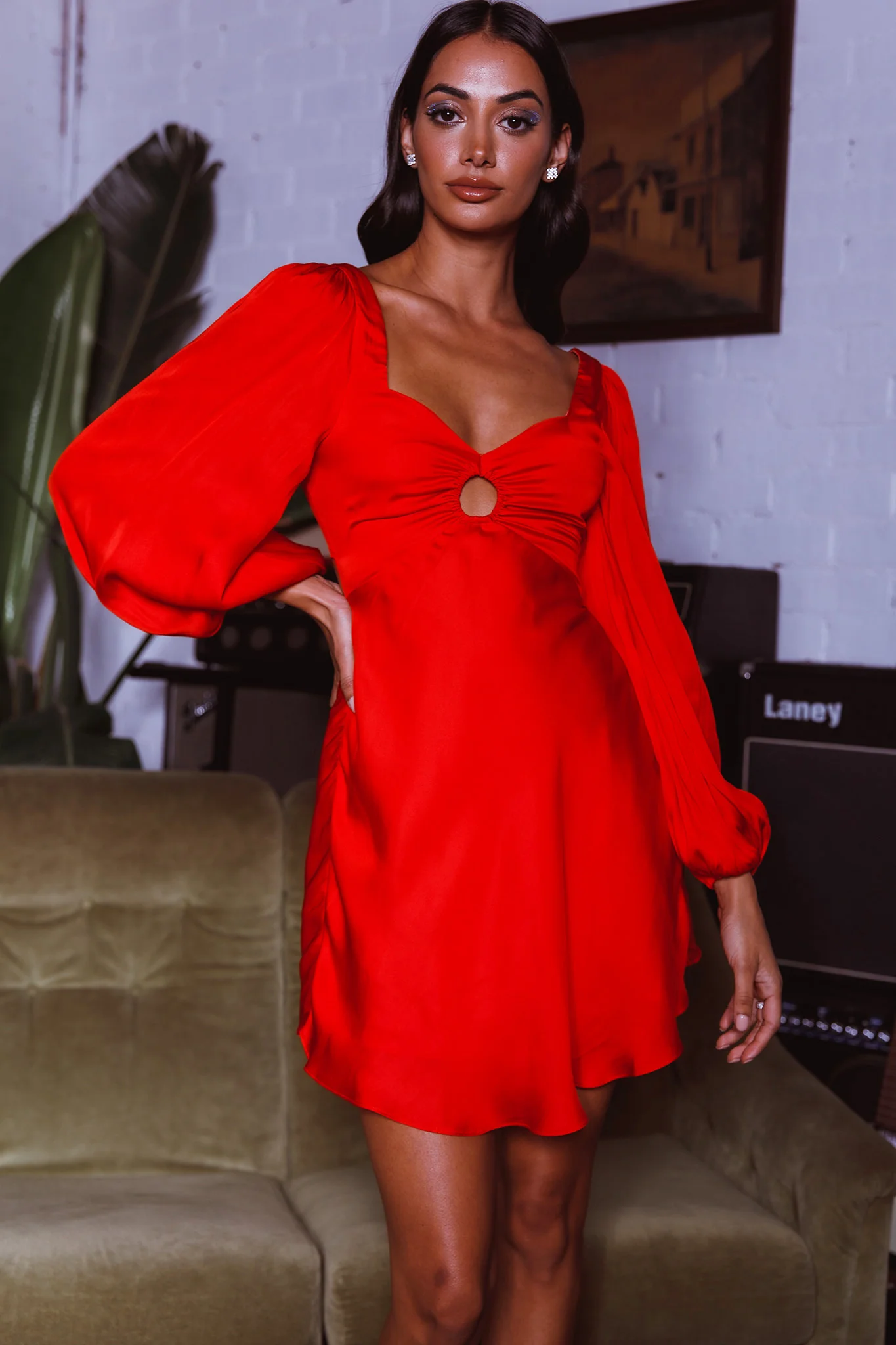 Jonah Lace-Up Back Mini Dress Red - Sonourner