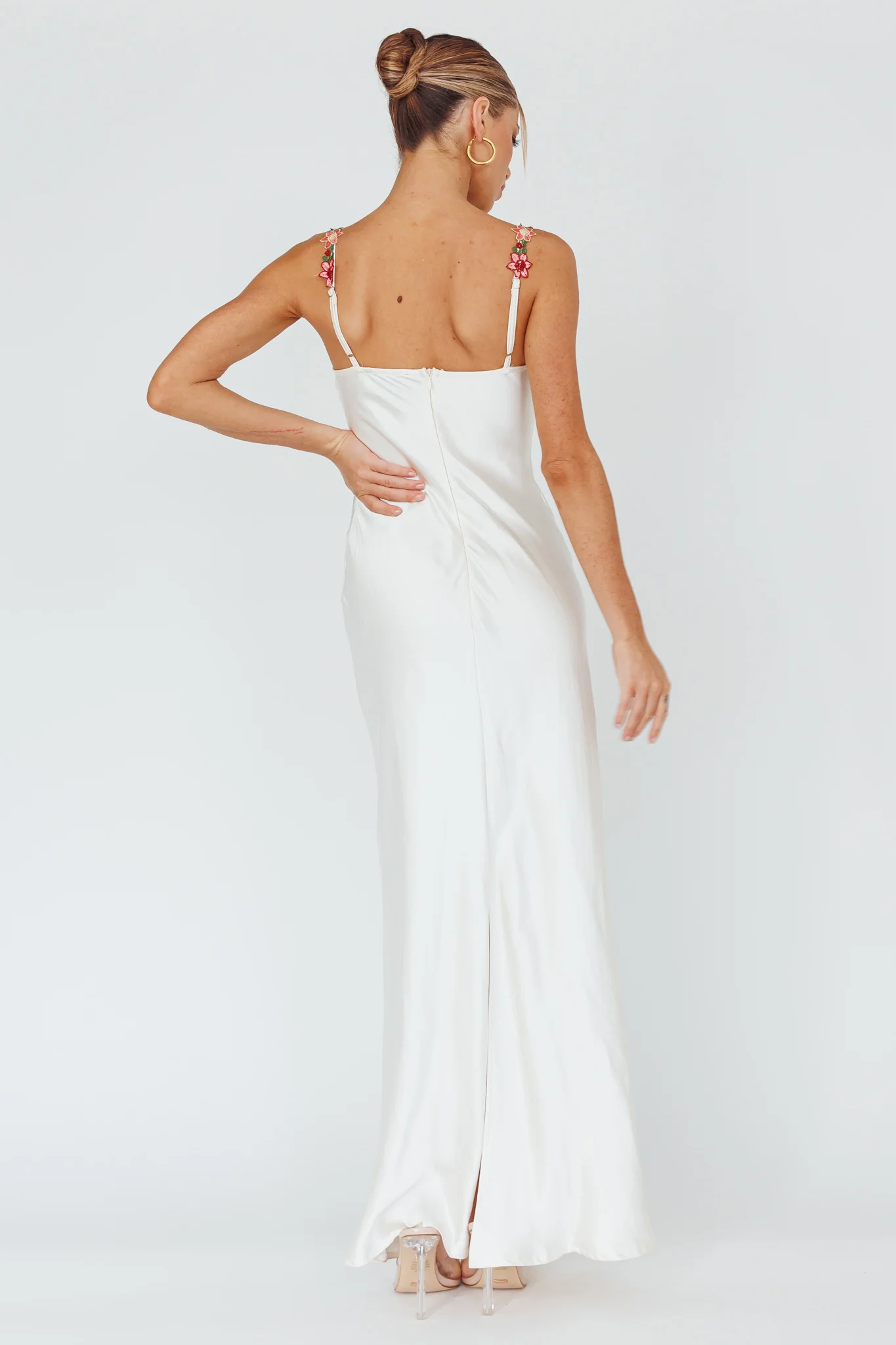 Rose Garden Floral Applique Midi Dress Oyster - Sonourner