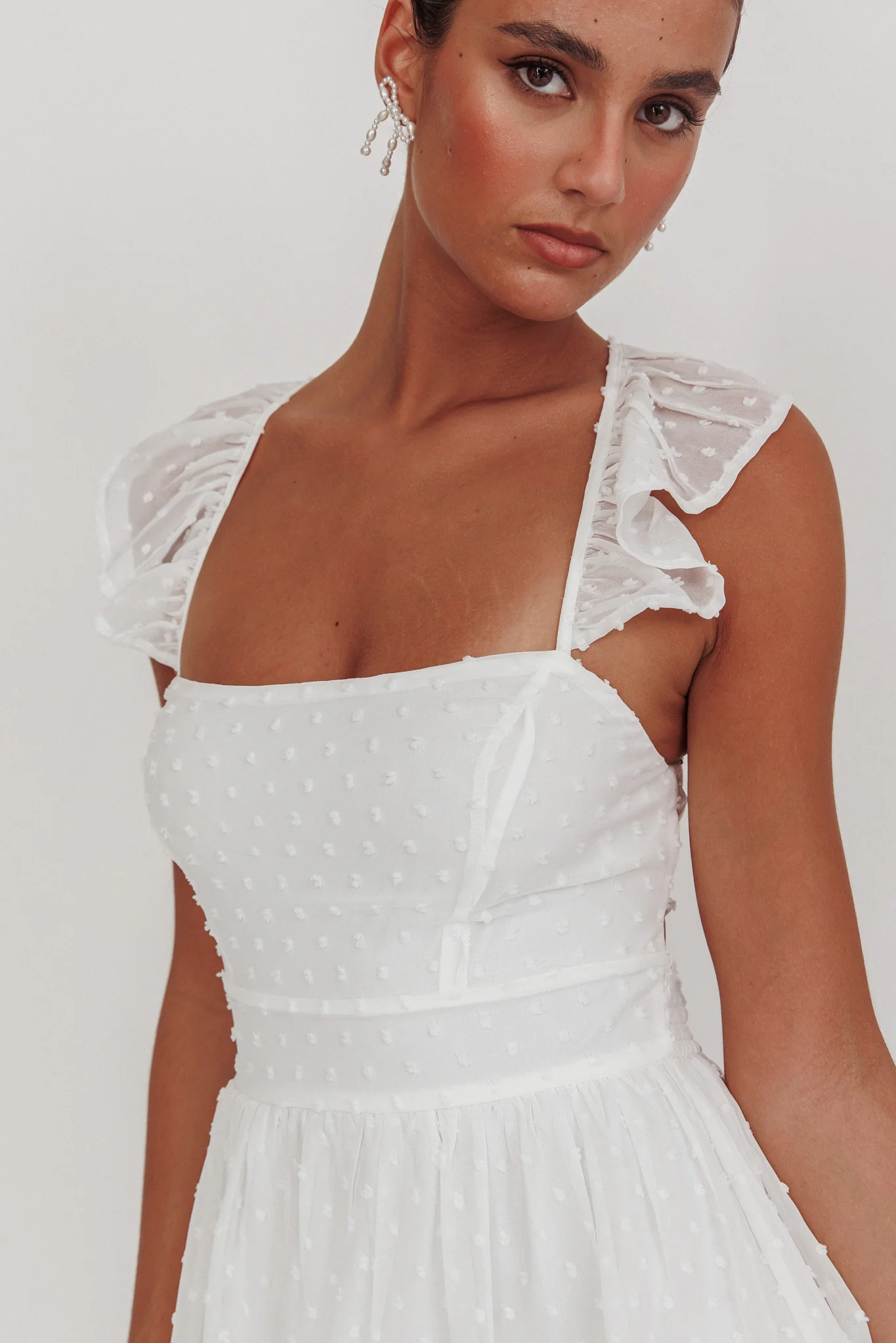 Franki Strappy Back Mini Dress Hail Spot White - Sonourner
