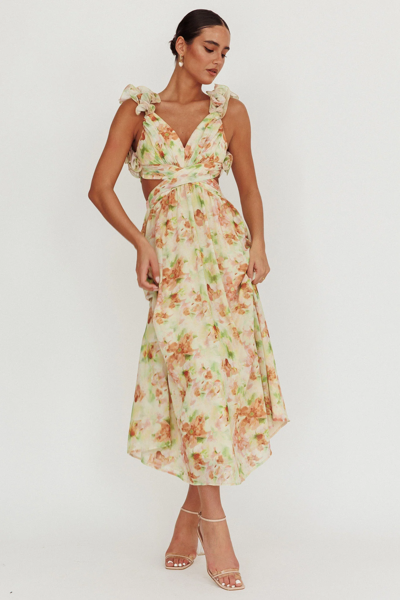 Madara Lace-Up Back Floral Maxi Dress Orange - Sonourner