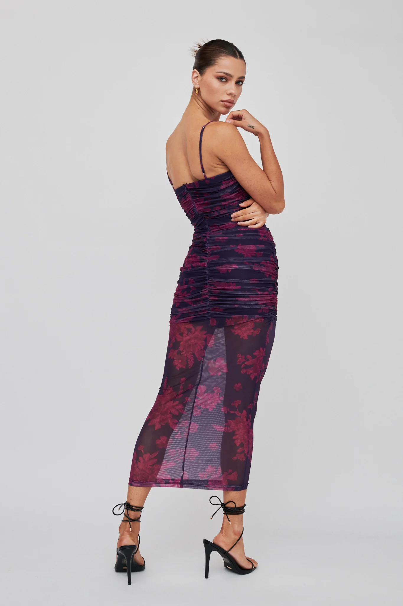 Logan Cami Strap Midi Dress Flower Grape - Sonourner