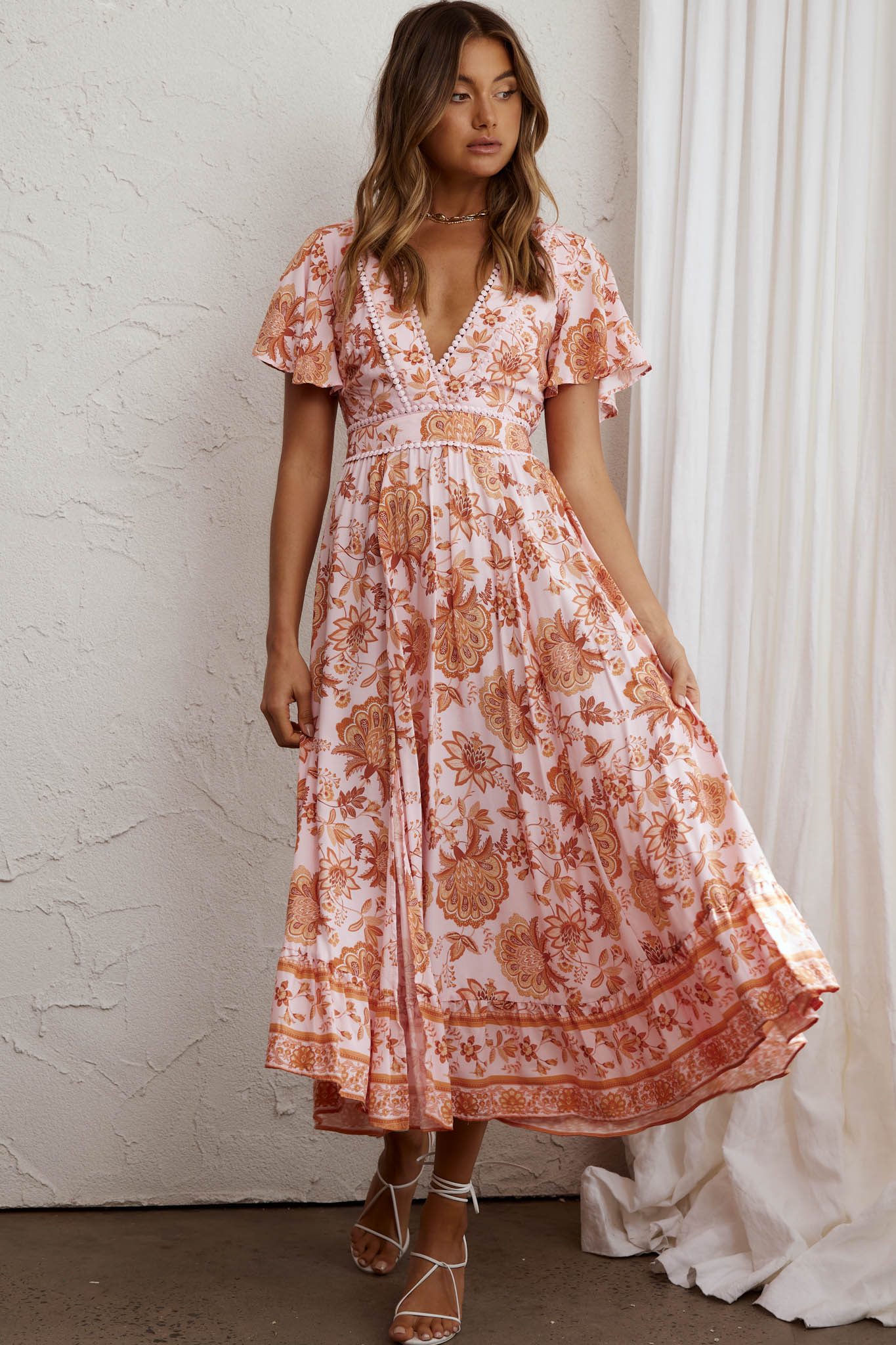 Kailee Short Sleeve Midi Dress Pink/Orange - Sonourner