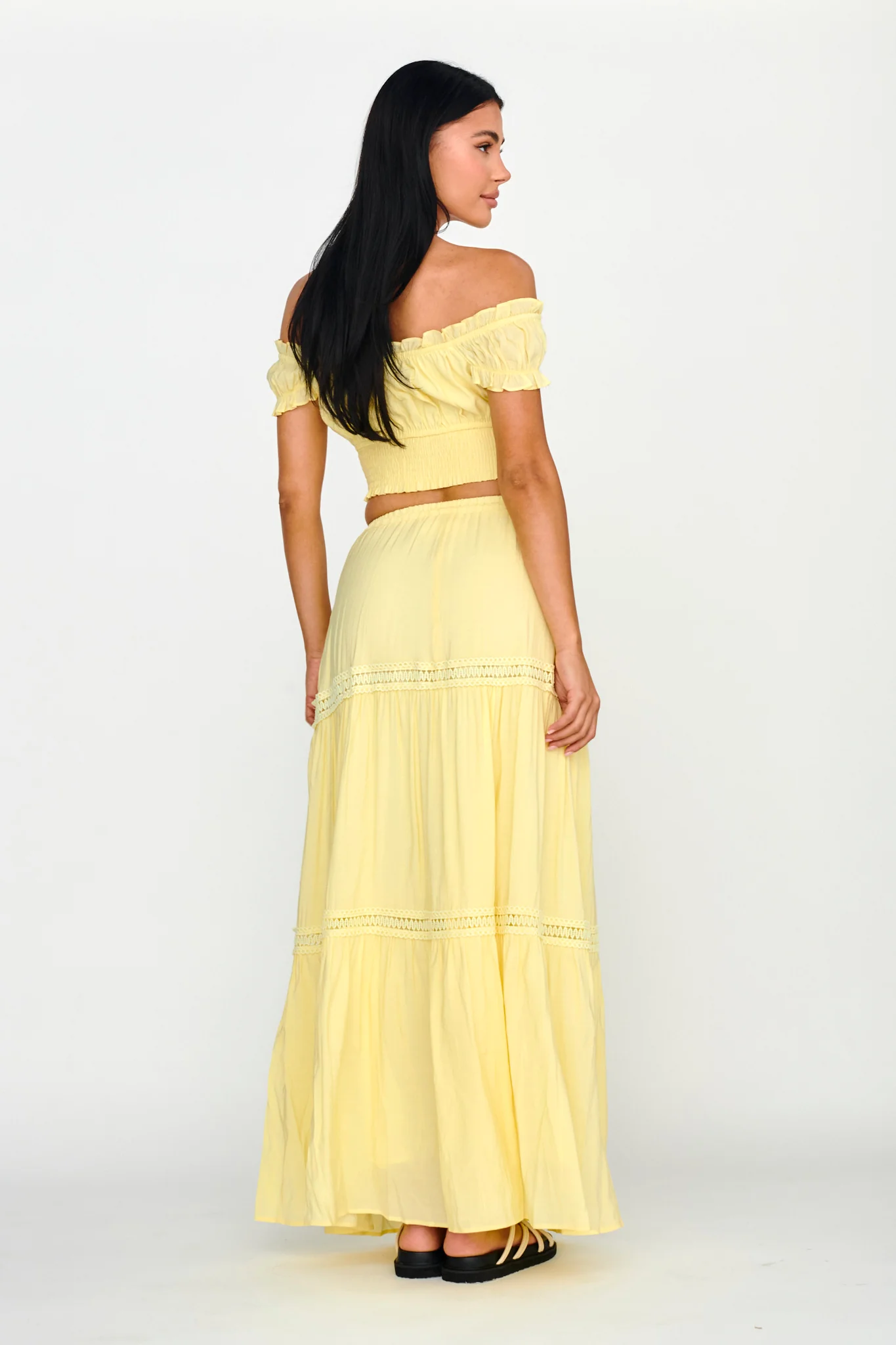 Canyon Cove Crochet Trim Maxi Skirt Yellow - Sonourner