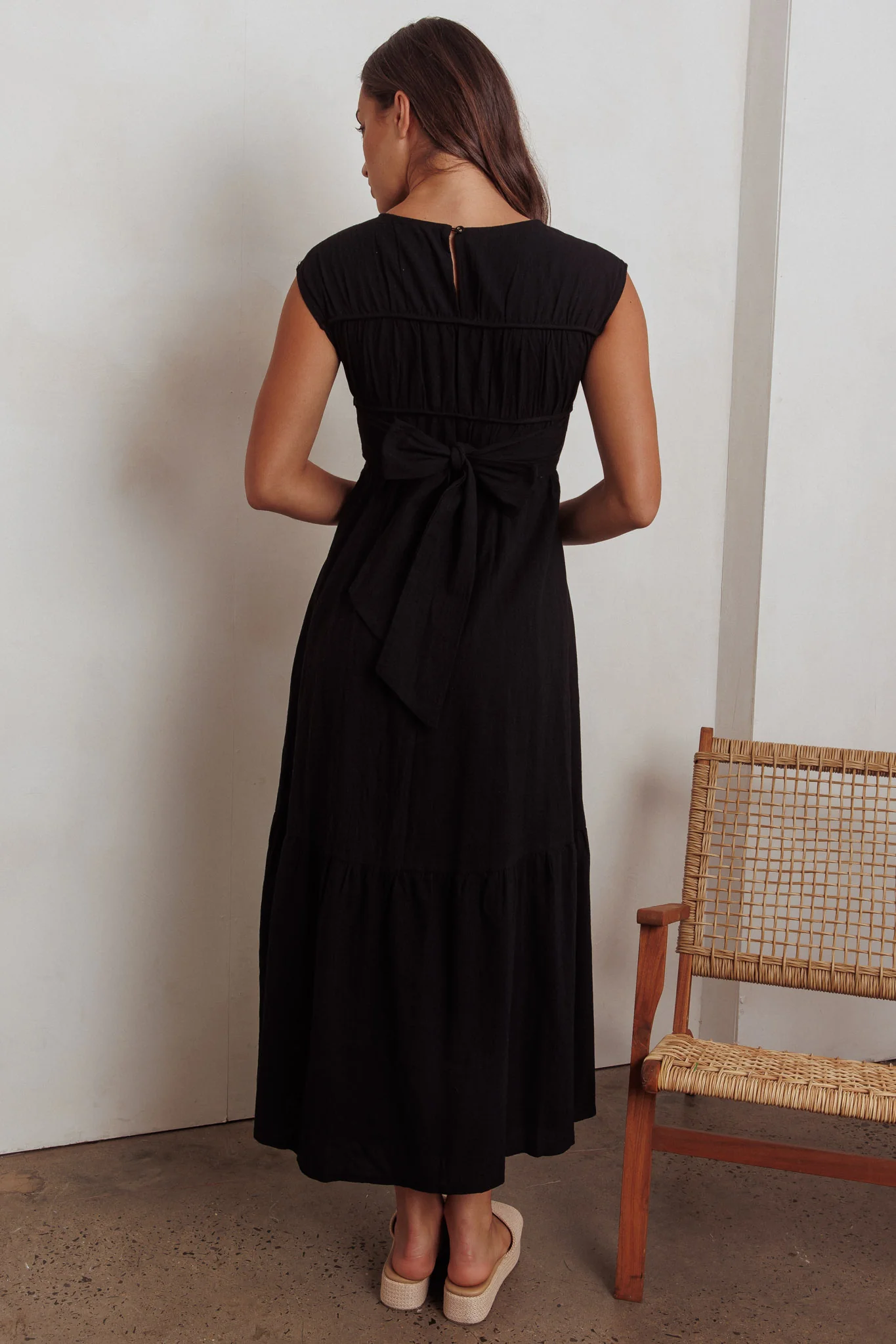 Called Out Gathered Bodice Maxi Dress Black - Sonourner