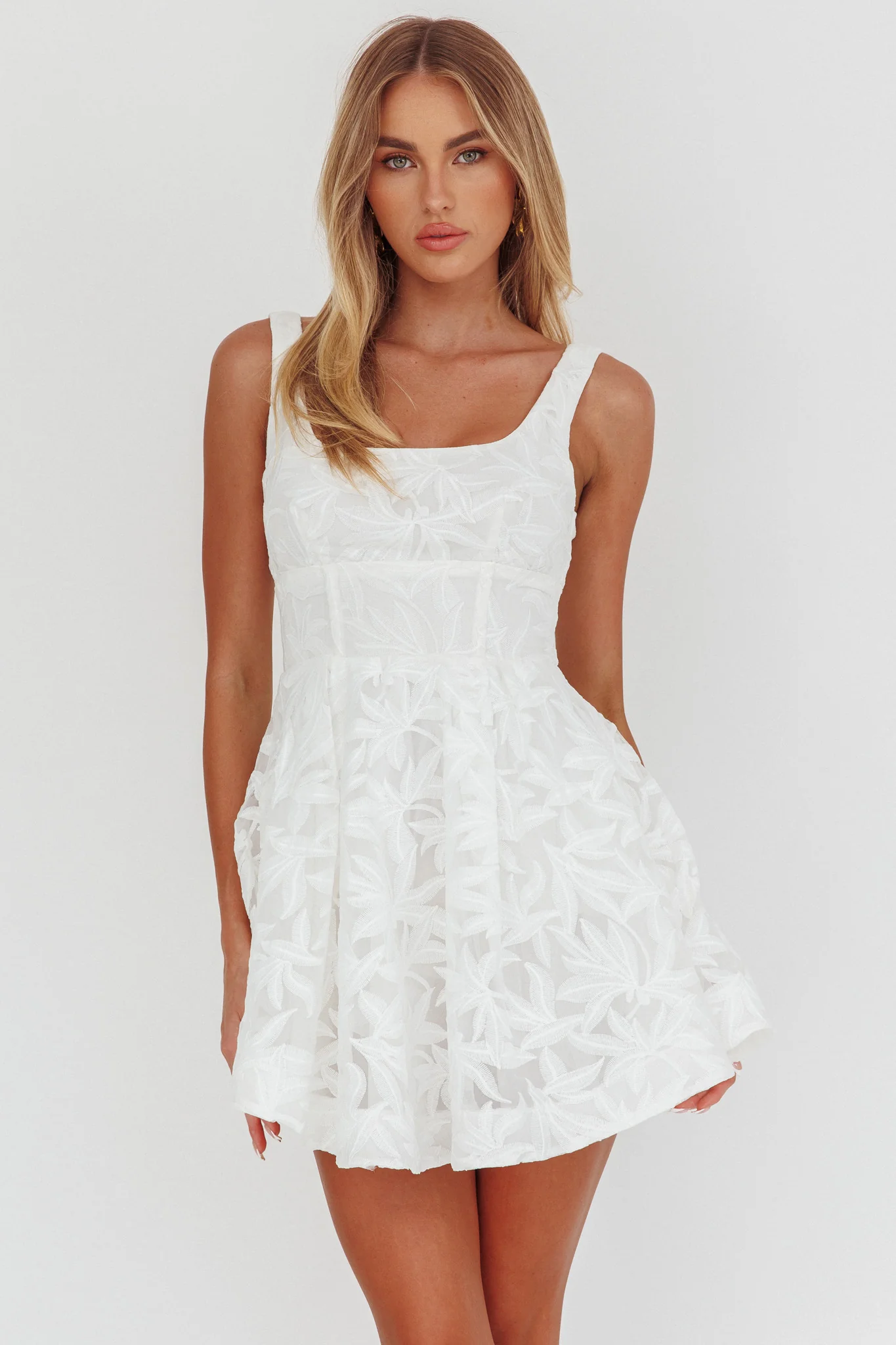 Miley Embroidered A-Line Mini Dress White - Sonourner