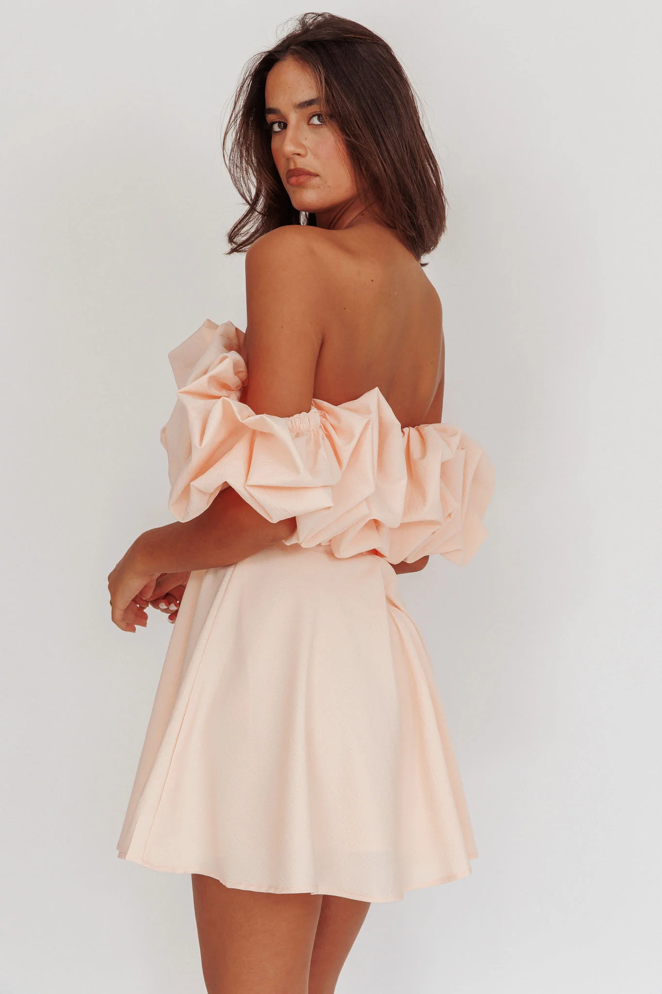 Kailynn Off-Shoulder A-Line Mini Dress Blush - Sonourner