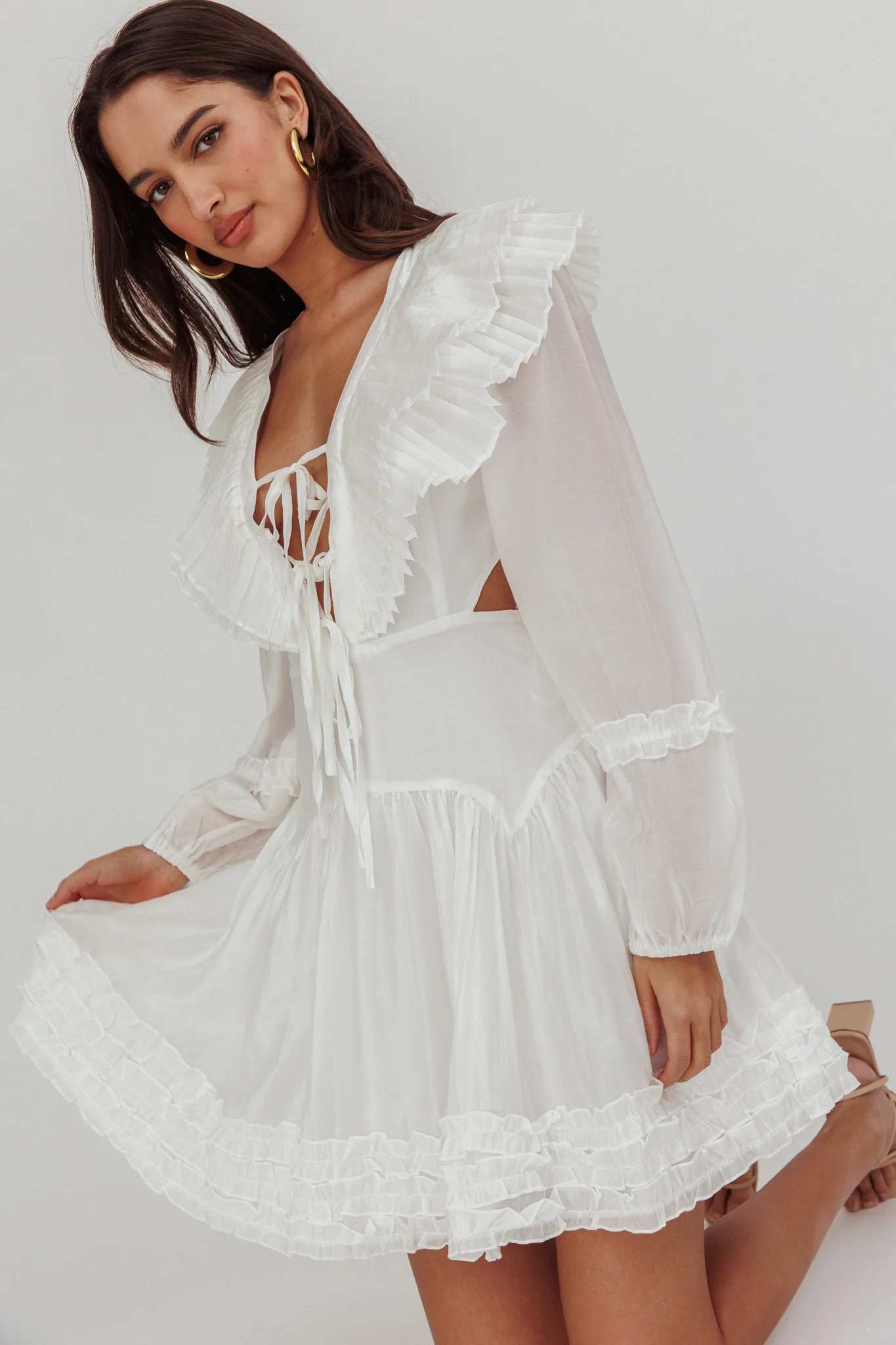 Alive Pleated Sailor Collar Mini Dress White - Sonourner