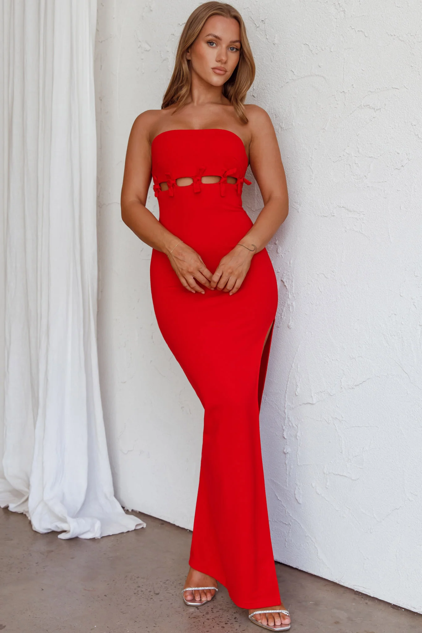 Mykonos Nights Strapless Maxi Dress Red - Sonourner