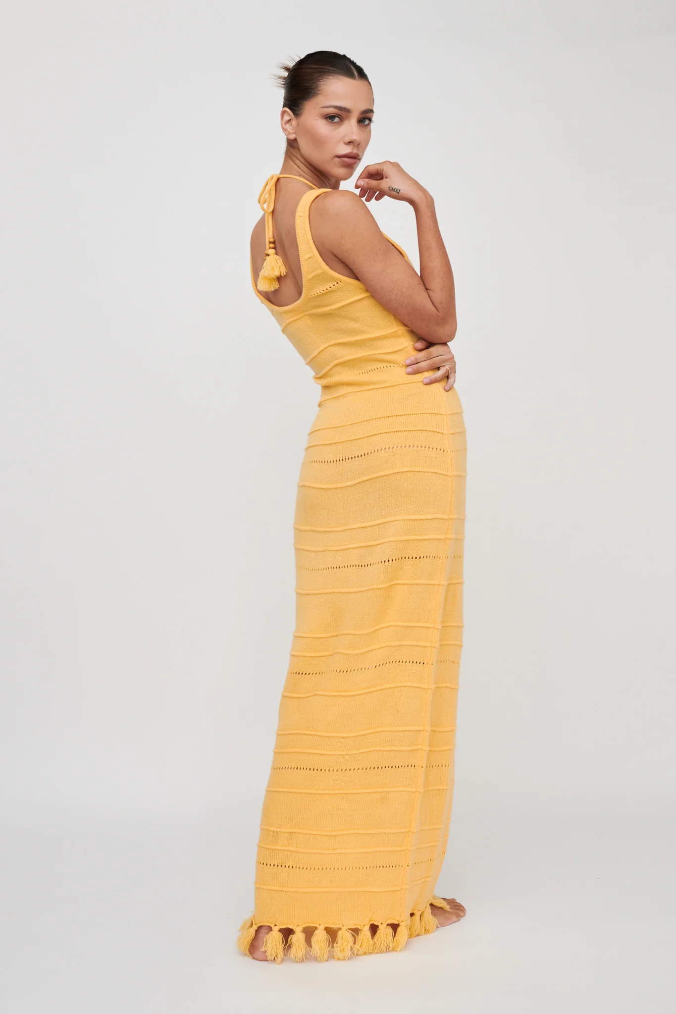 Sunlight Bust Tie Knit Maxi Dress Lemon - Sonourner
