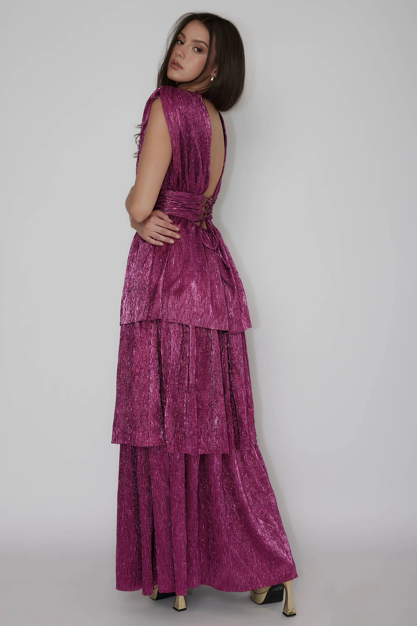 Shimmer Layered Maxi Dress Magenta Haze - Sonourner