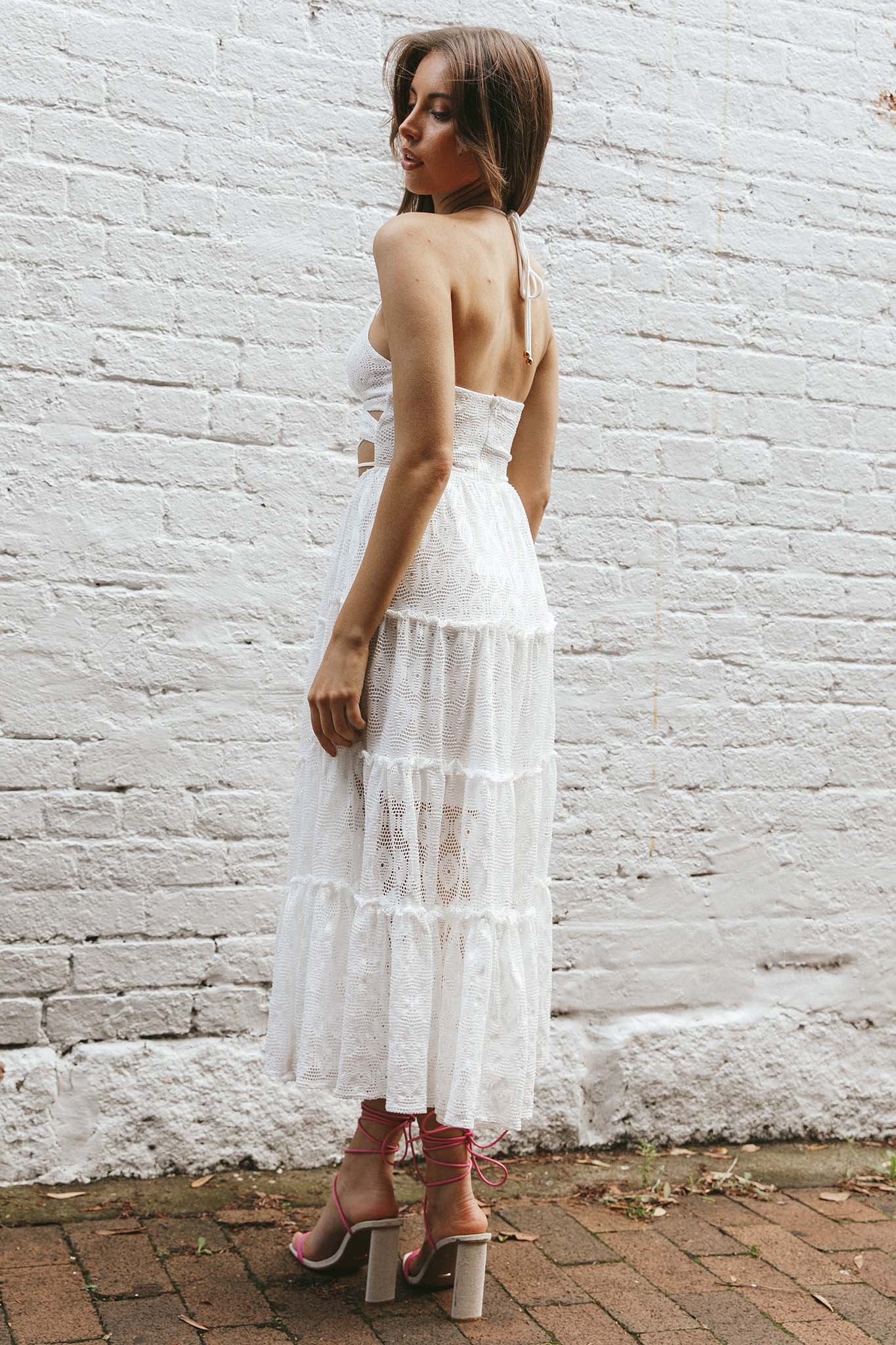 In Luck Cut-Out Waist Midi Dress White - Sonourner