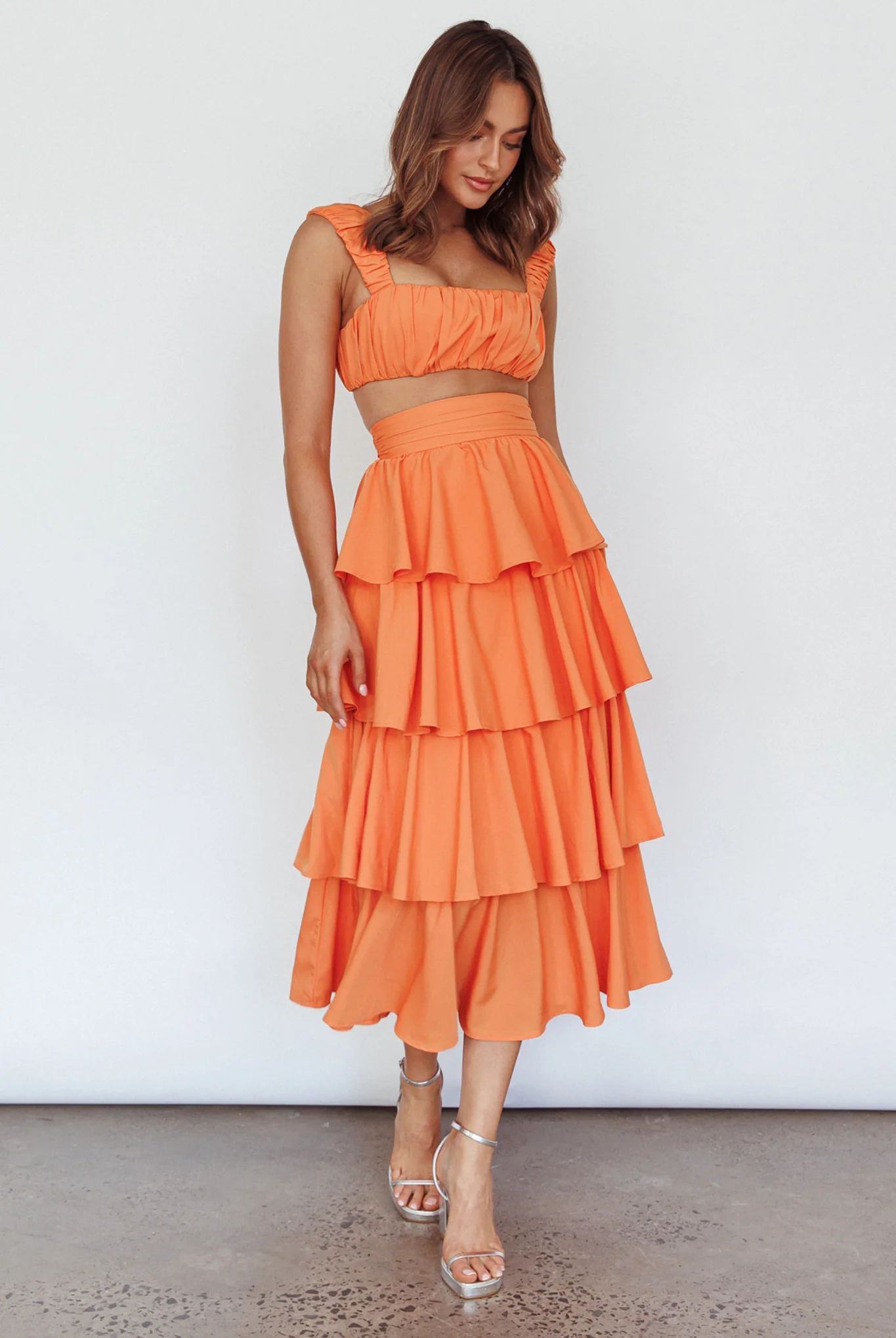Suenito Tiered Frill Maxi Skirt Orange - Sonourner