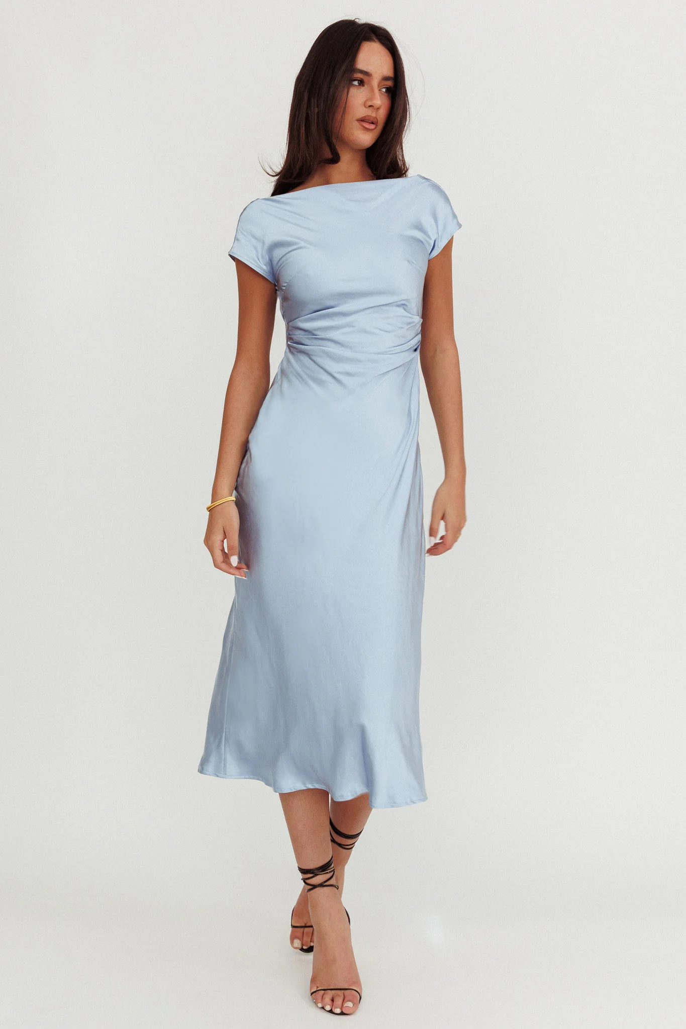 Loveland Cap Sleeve Cowl Back Midi Dress Baby Blue - Sonourner