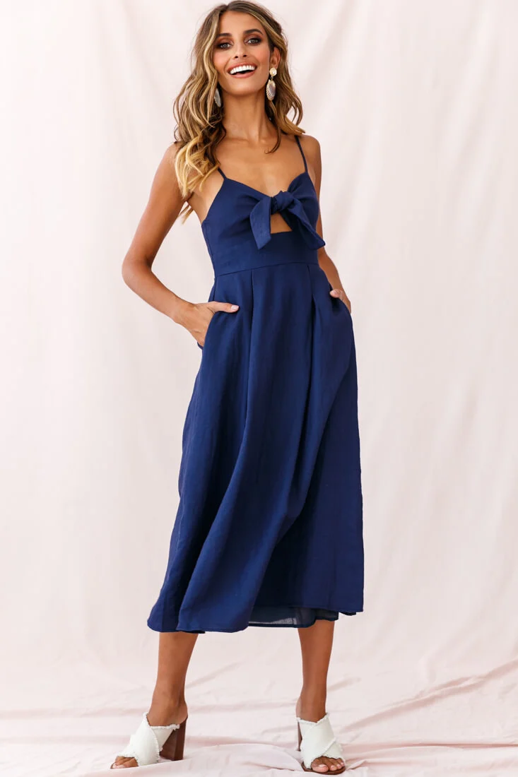 Hope Tie-Knot Bust Midi Dress Navy - Sonourner