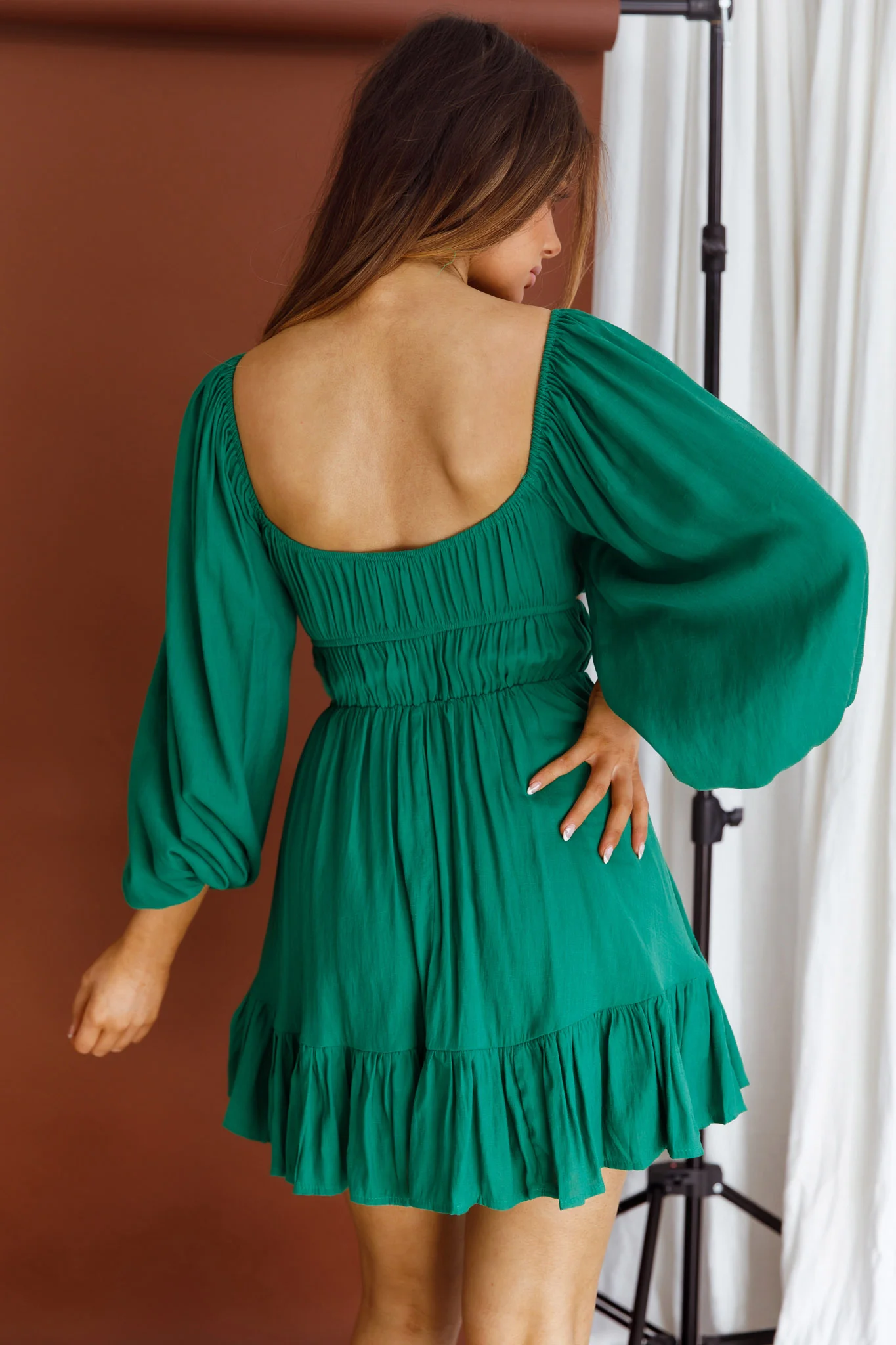 Vista Del Mar Tied Bust Mini Dress Dark Green - Sonourner