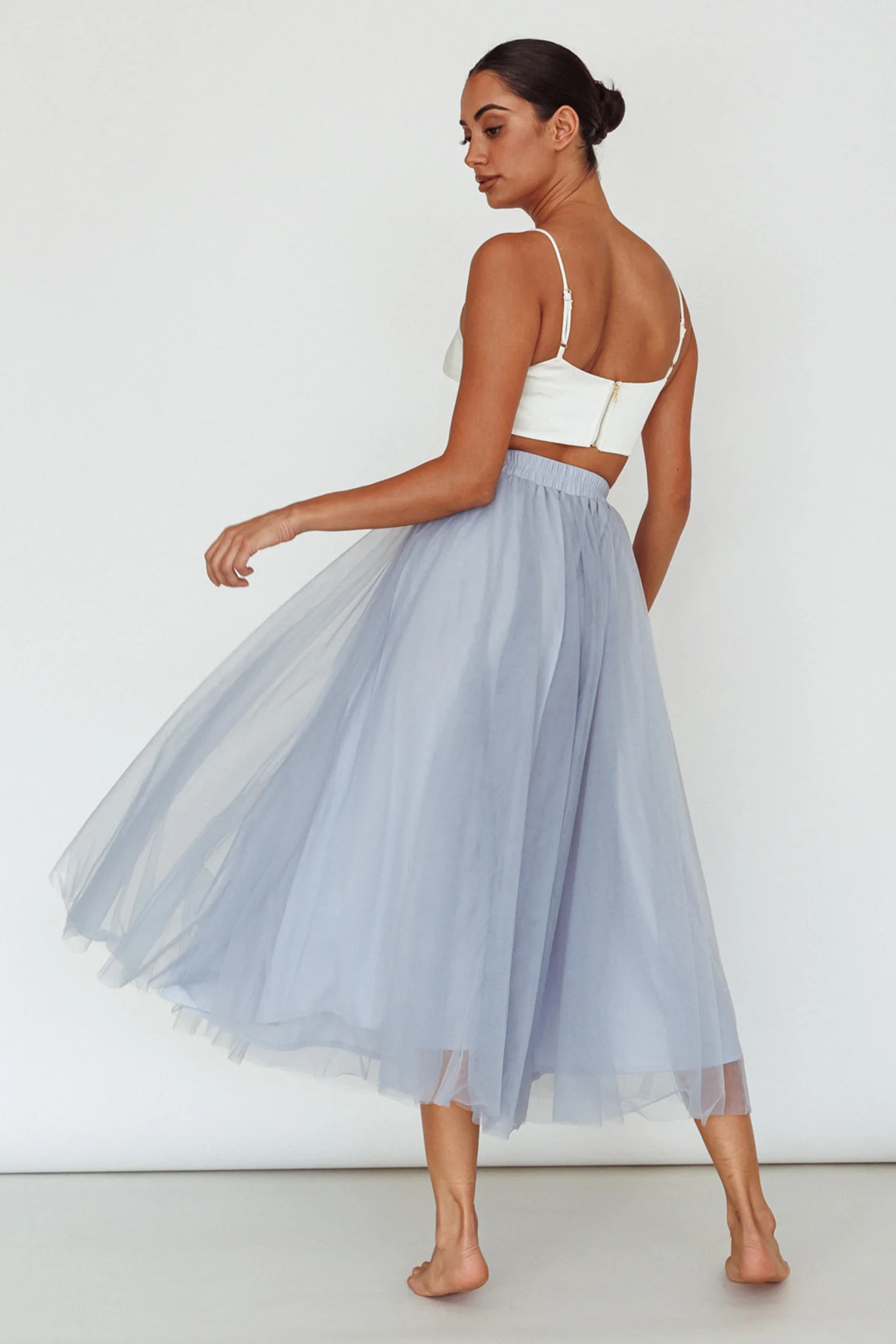 Jasmine Organza Mesh Elasticated Waist Midi Skirt Blue - Sonourner