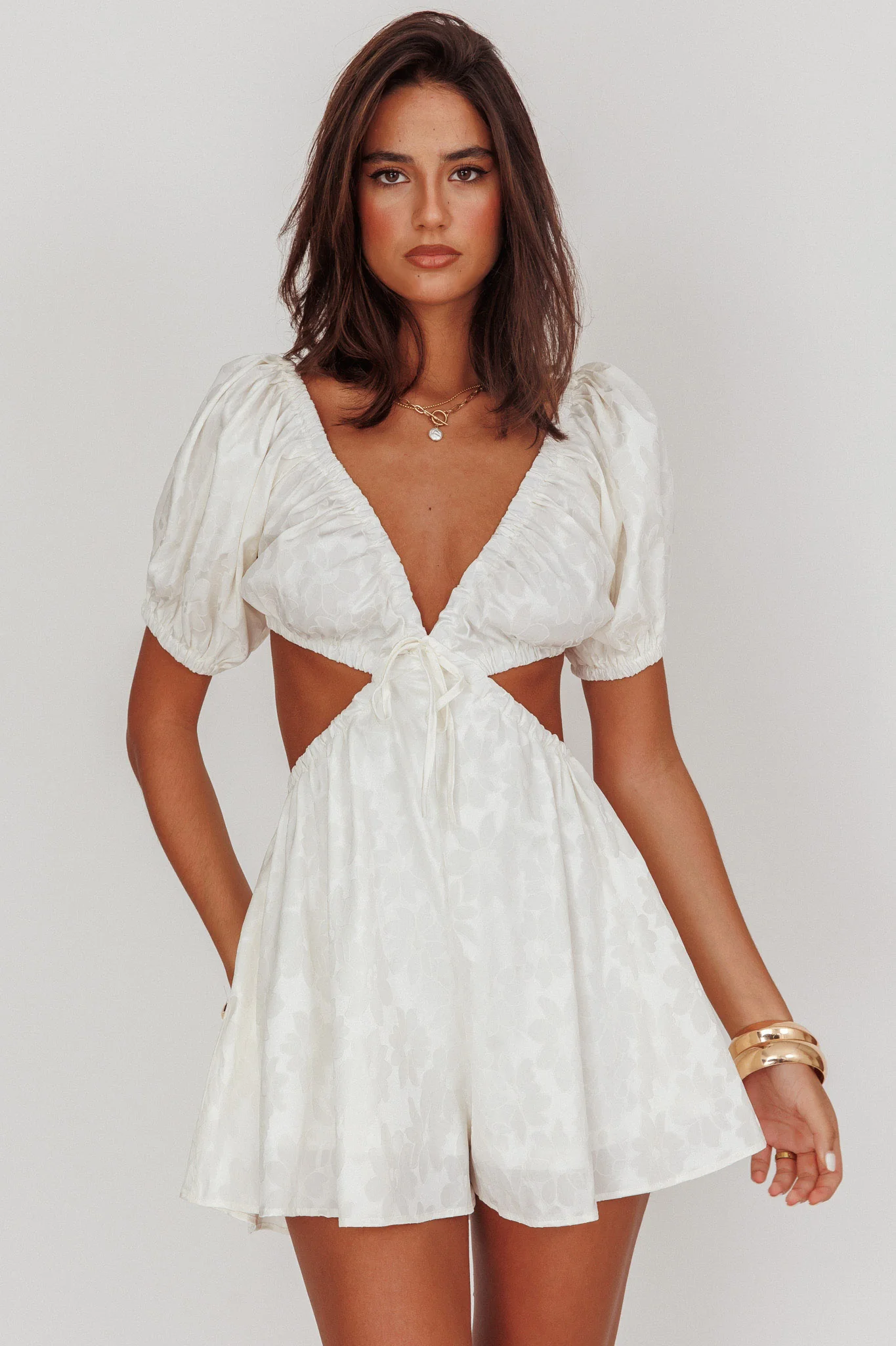 See The Light Puff Sleeves Romper Ivory - Sonourner